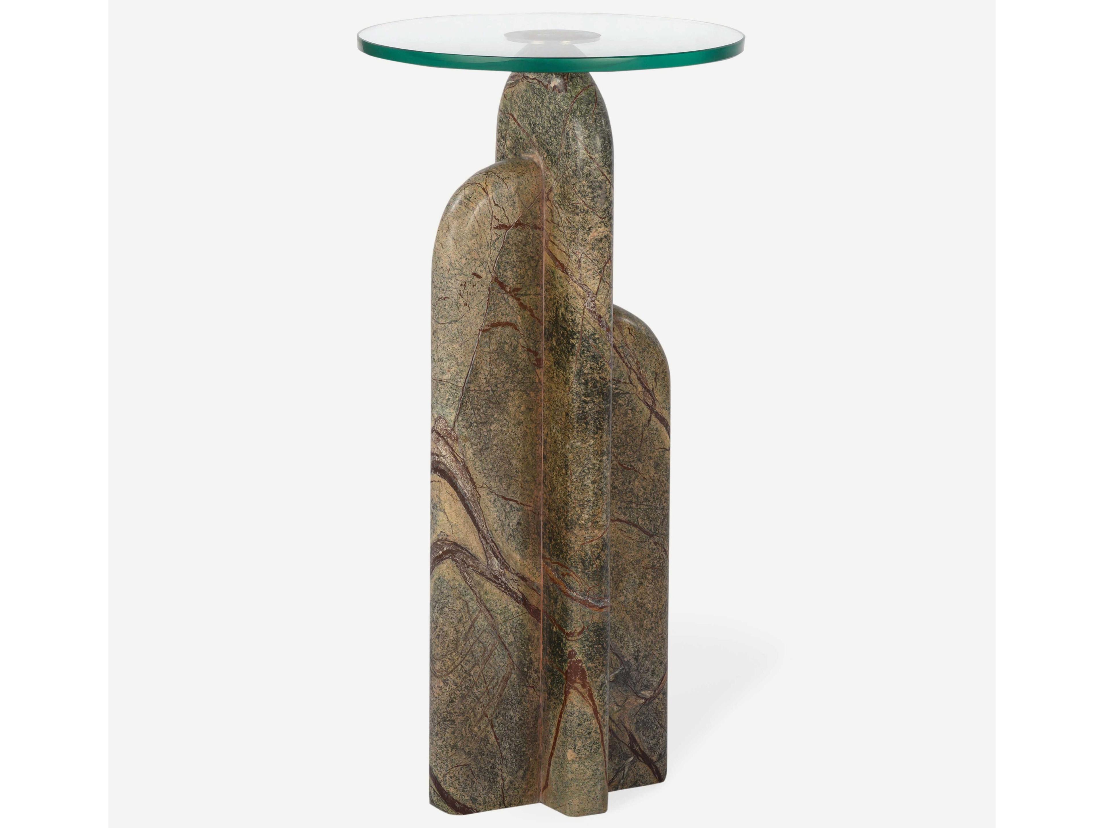 Archway Round Glass Hand Polished Natural Green End Table