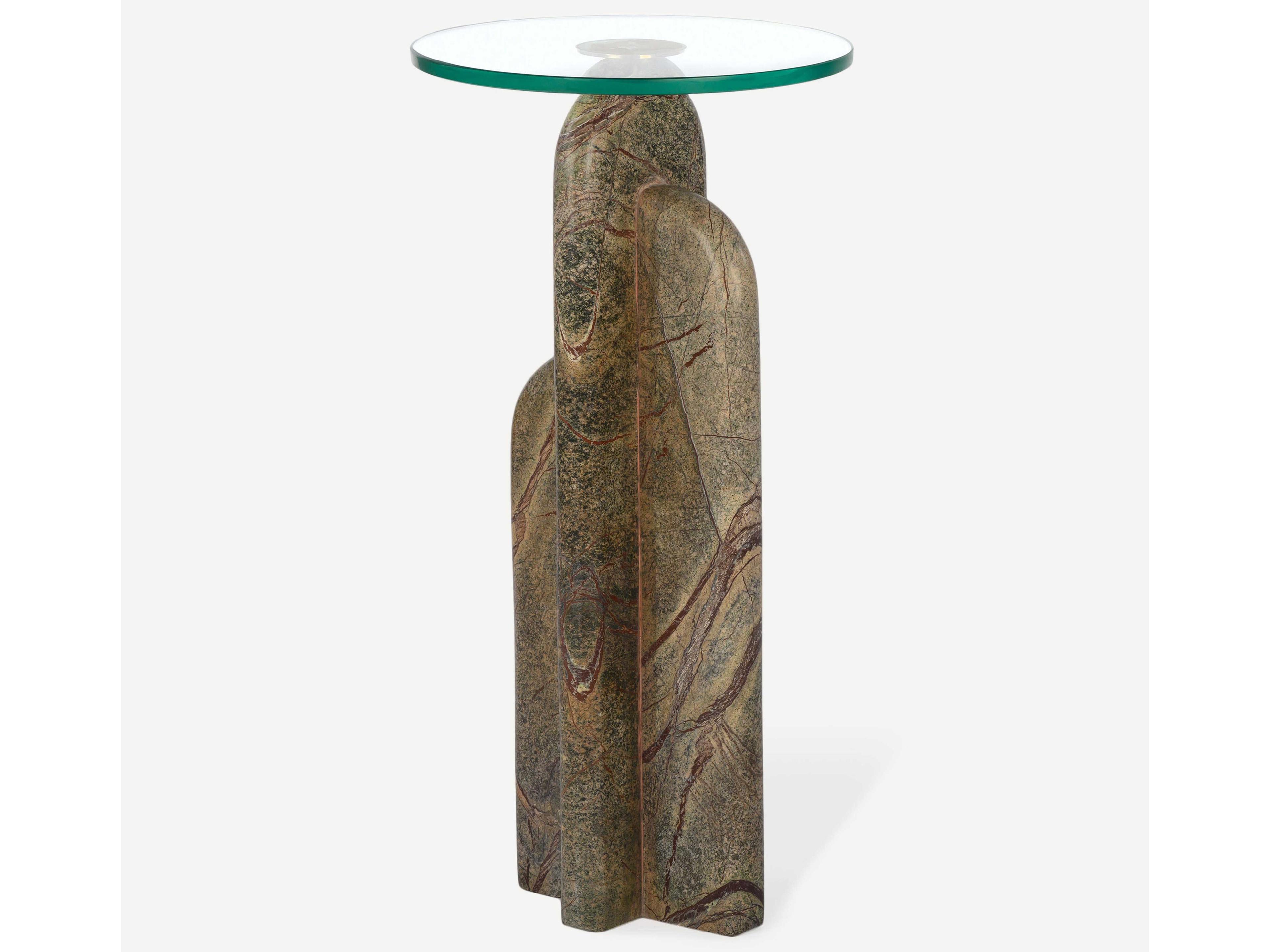 Union Home Archway Round Glass Hand Polished Natural Green End Table