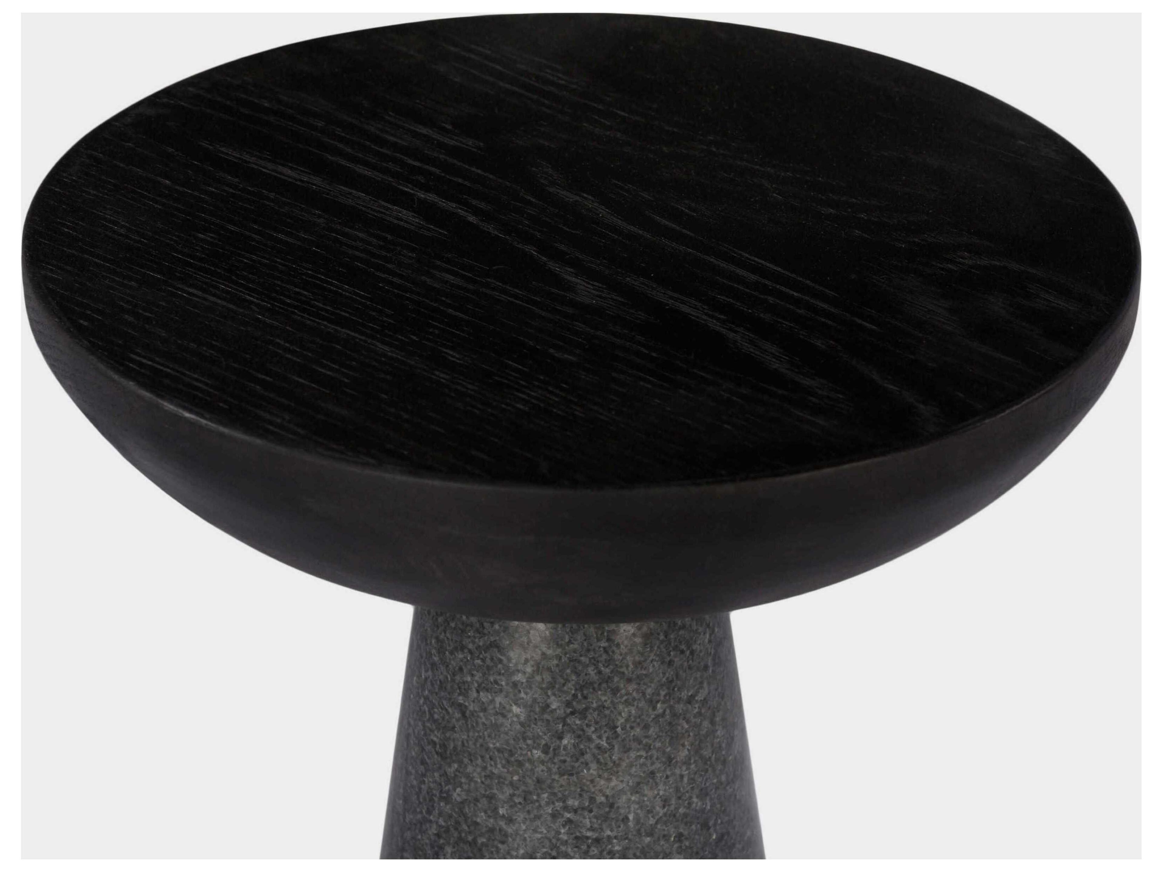 Union Home Twin Round Wood Hand Polished Natural Charcoal End Table
