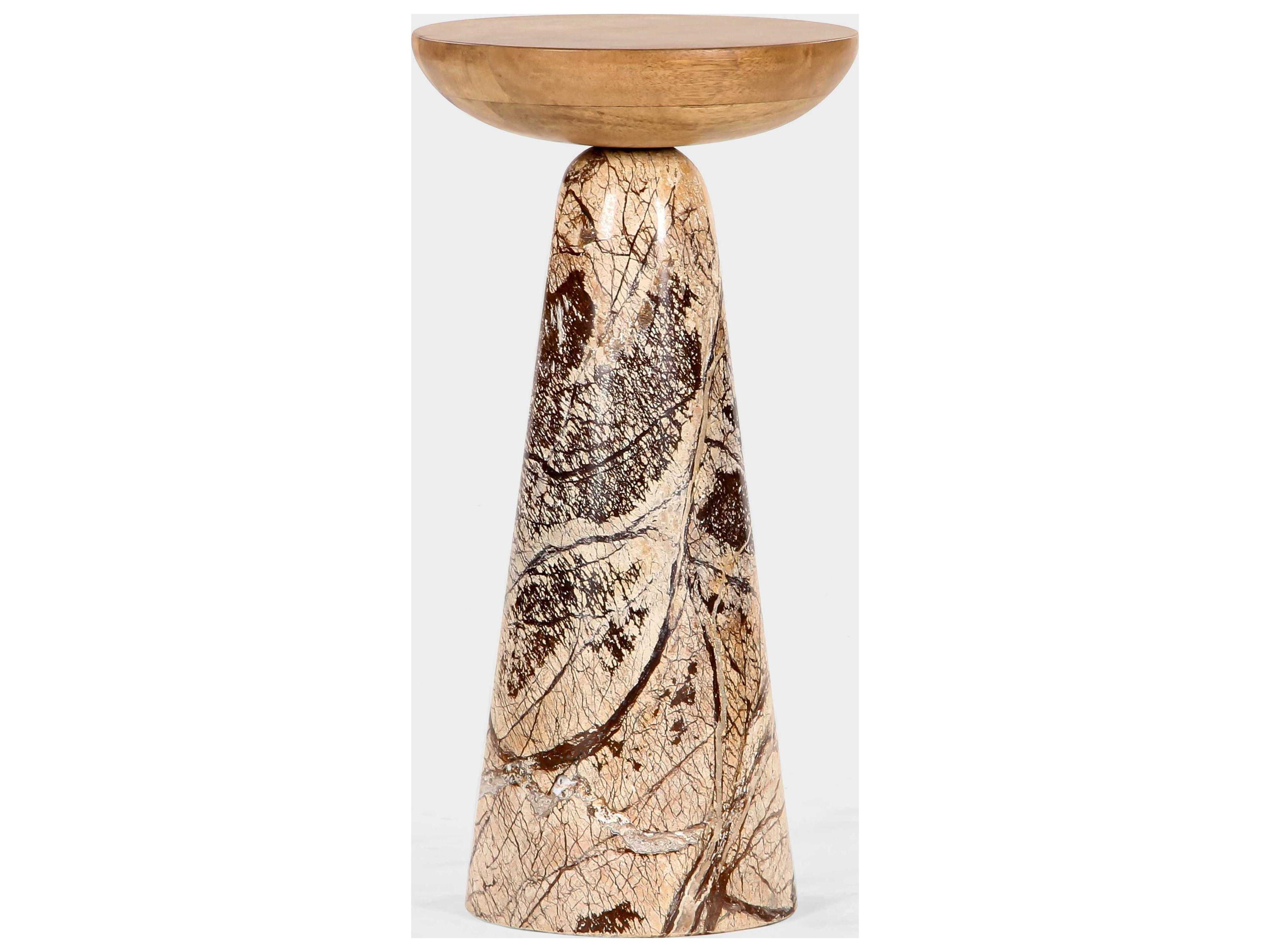 Union Home Twin Round Wood Hand Polished Natural End Table
