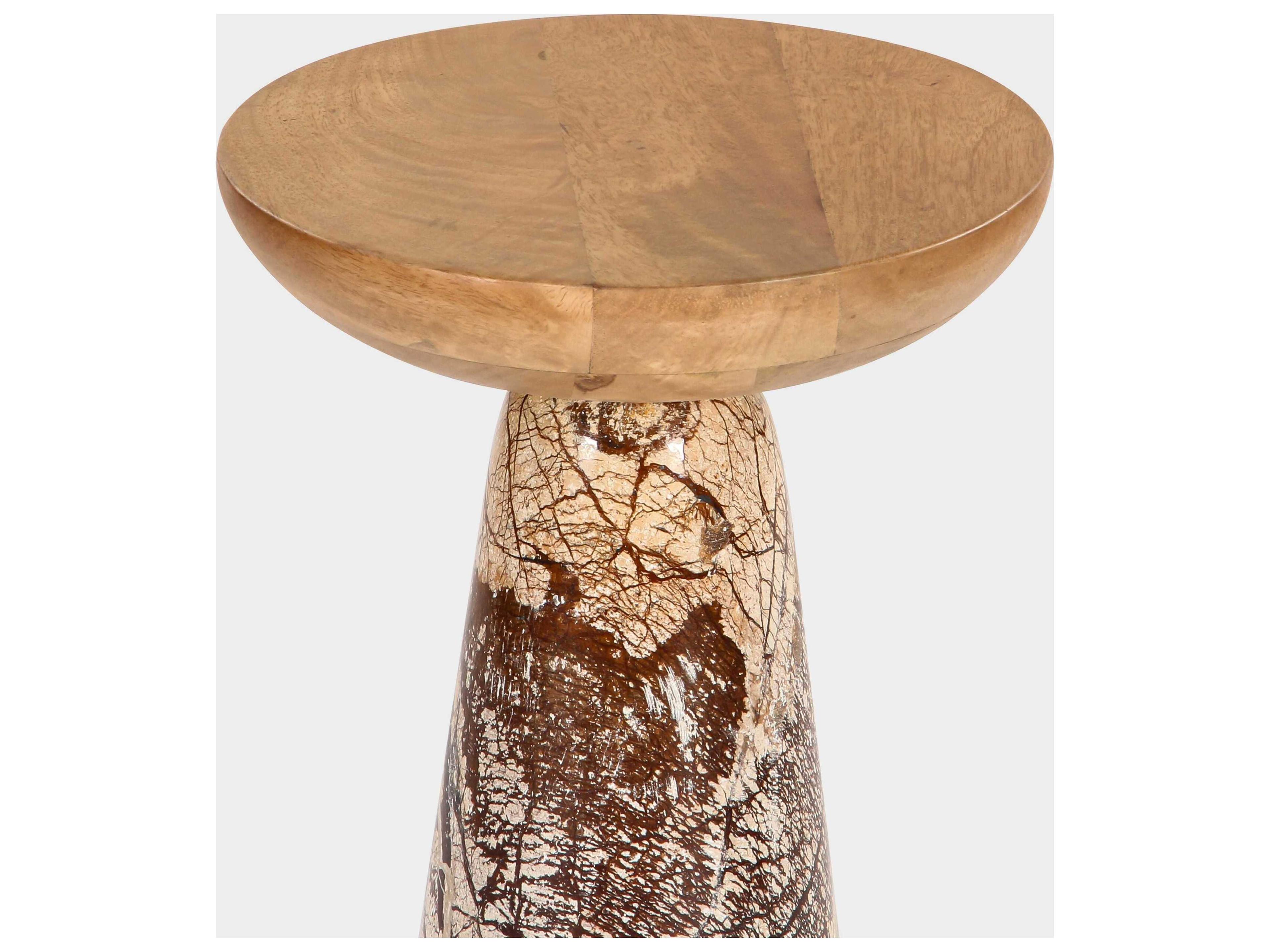 Union Home Twin Round Wood Hand Polished Natural End Table