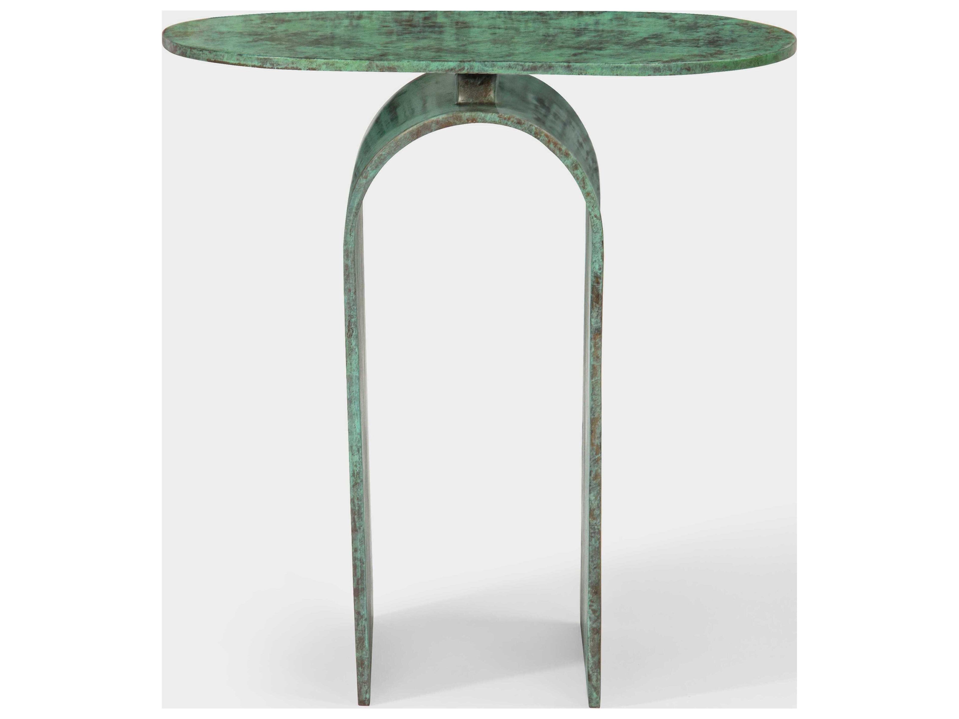 Union Home Vault Oval Metal Green Patina End Table