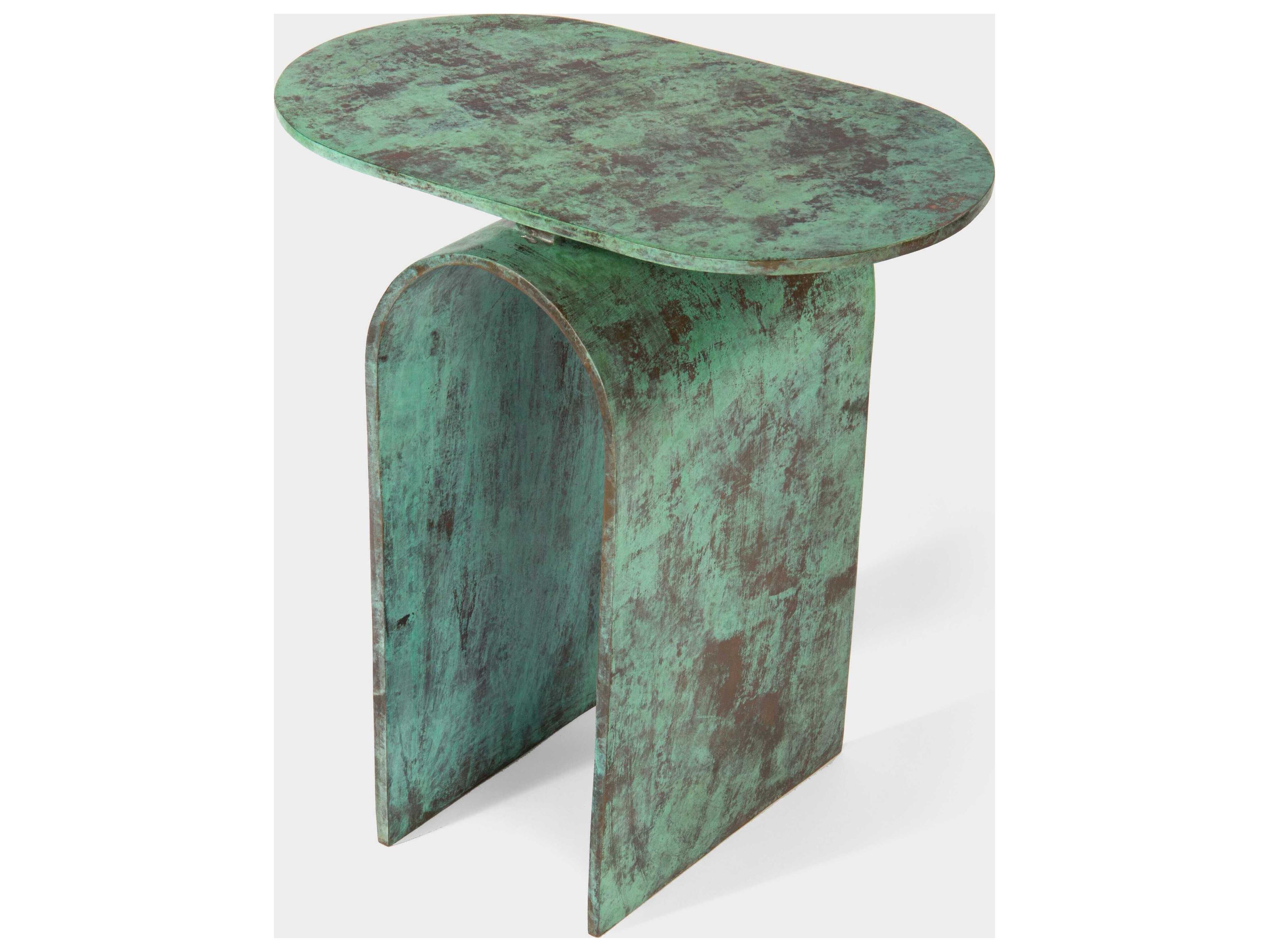 Union Home Vault Oval Metal Green Patina End Table
