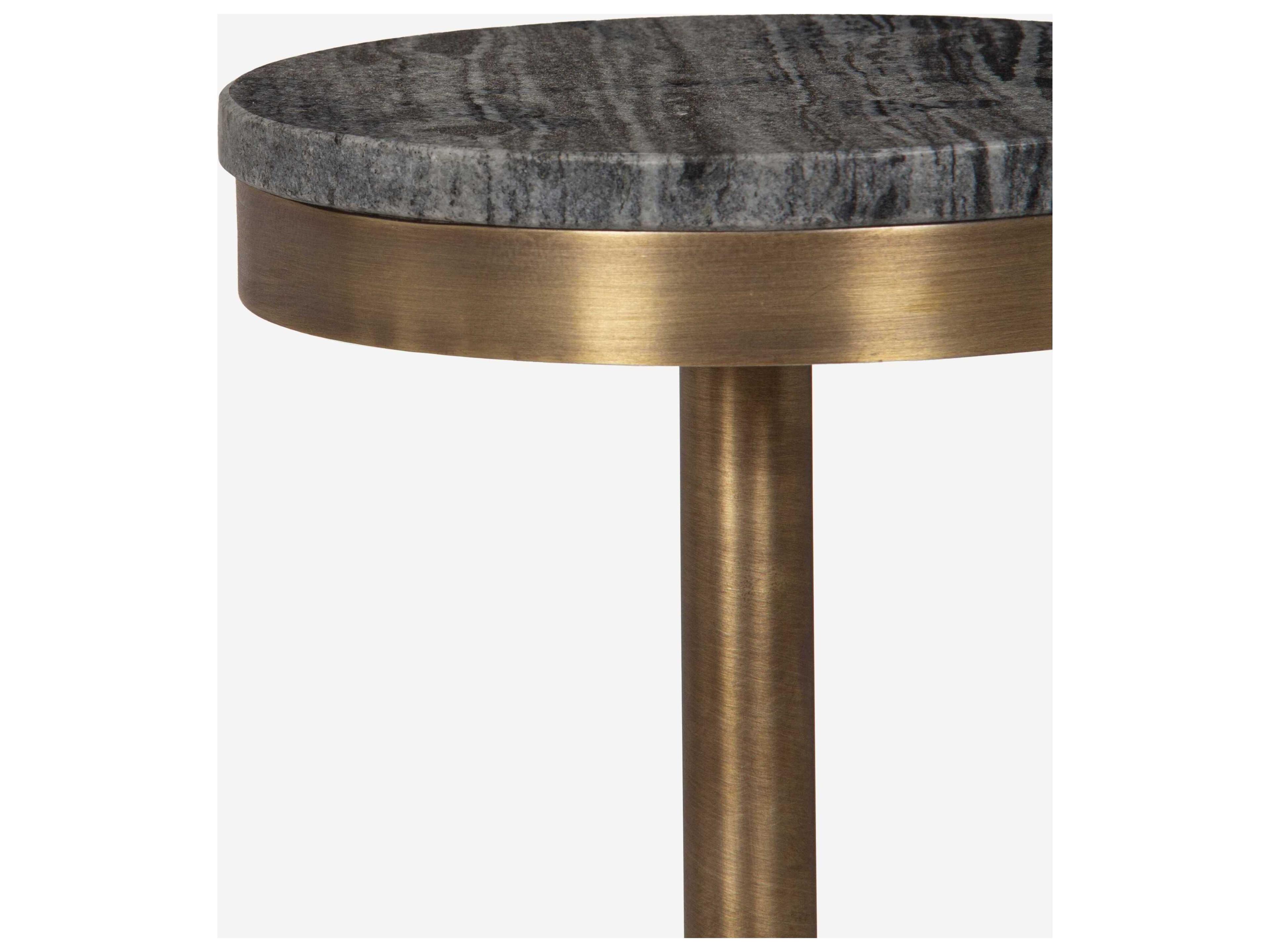 Union Home Shay Round Marble Forest Autumn Antique Brass End Table
