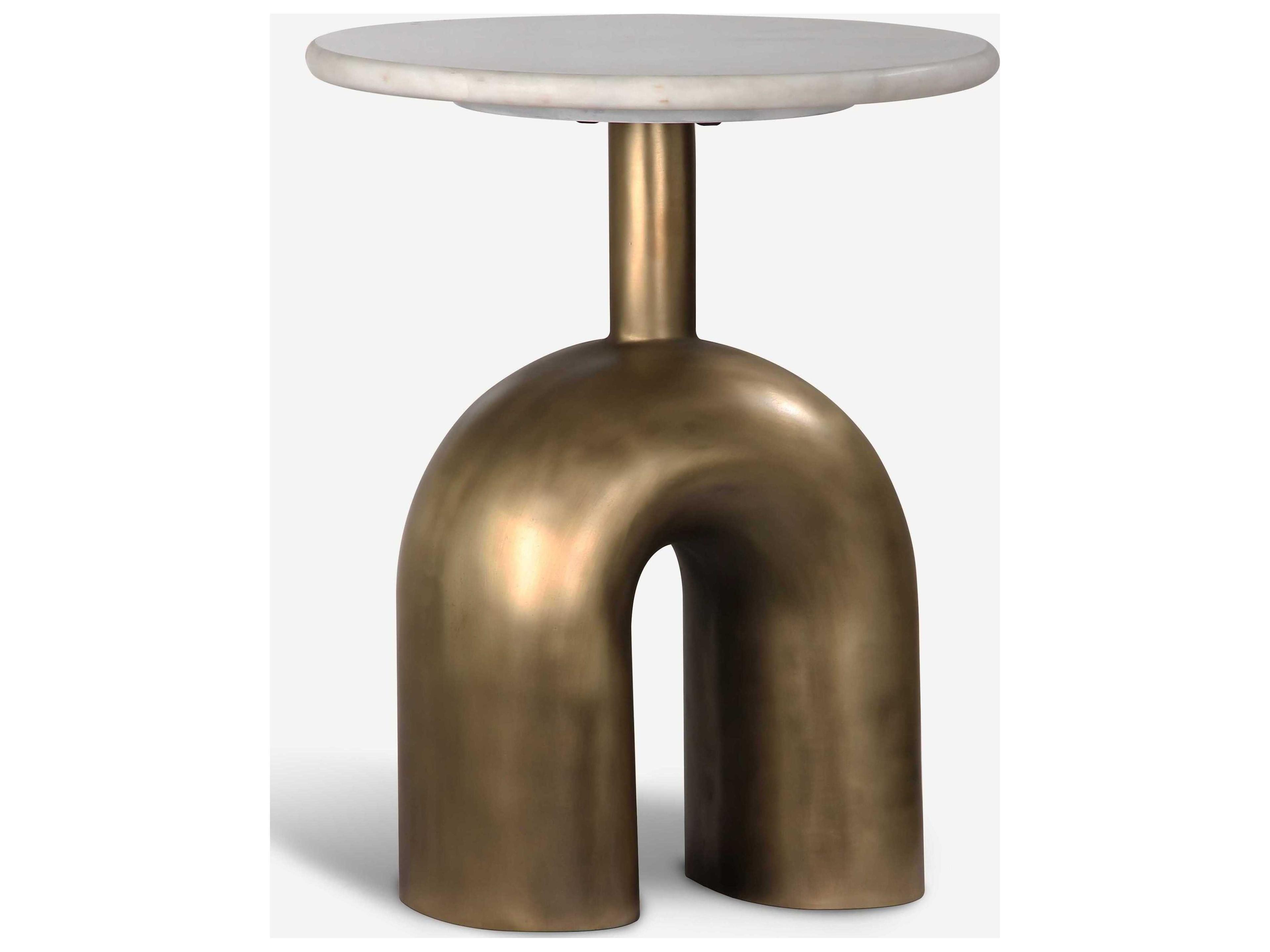 Fork Round Marble Antique Brass End Table