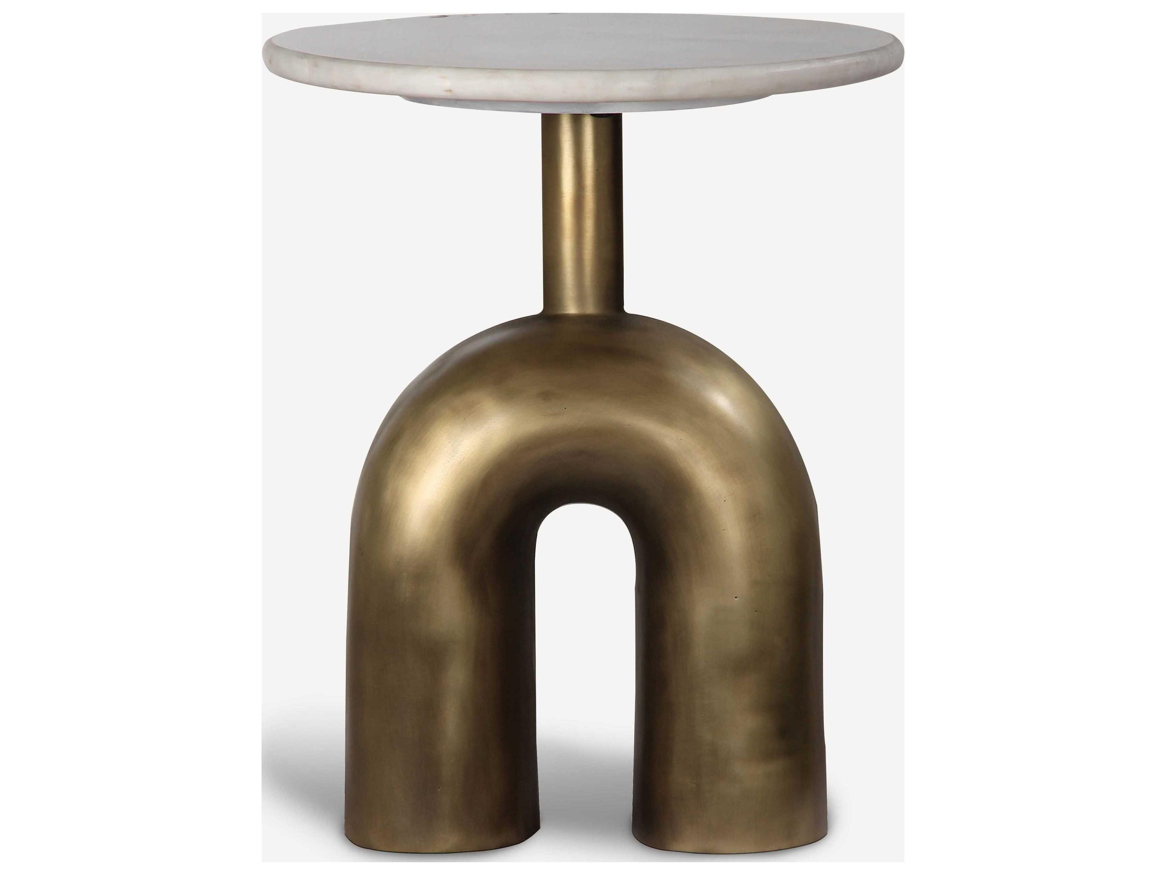 Union Home Fork Round Marble Antique Brass End Table
