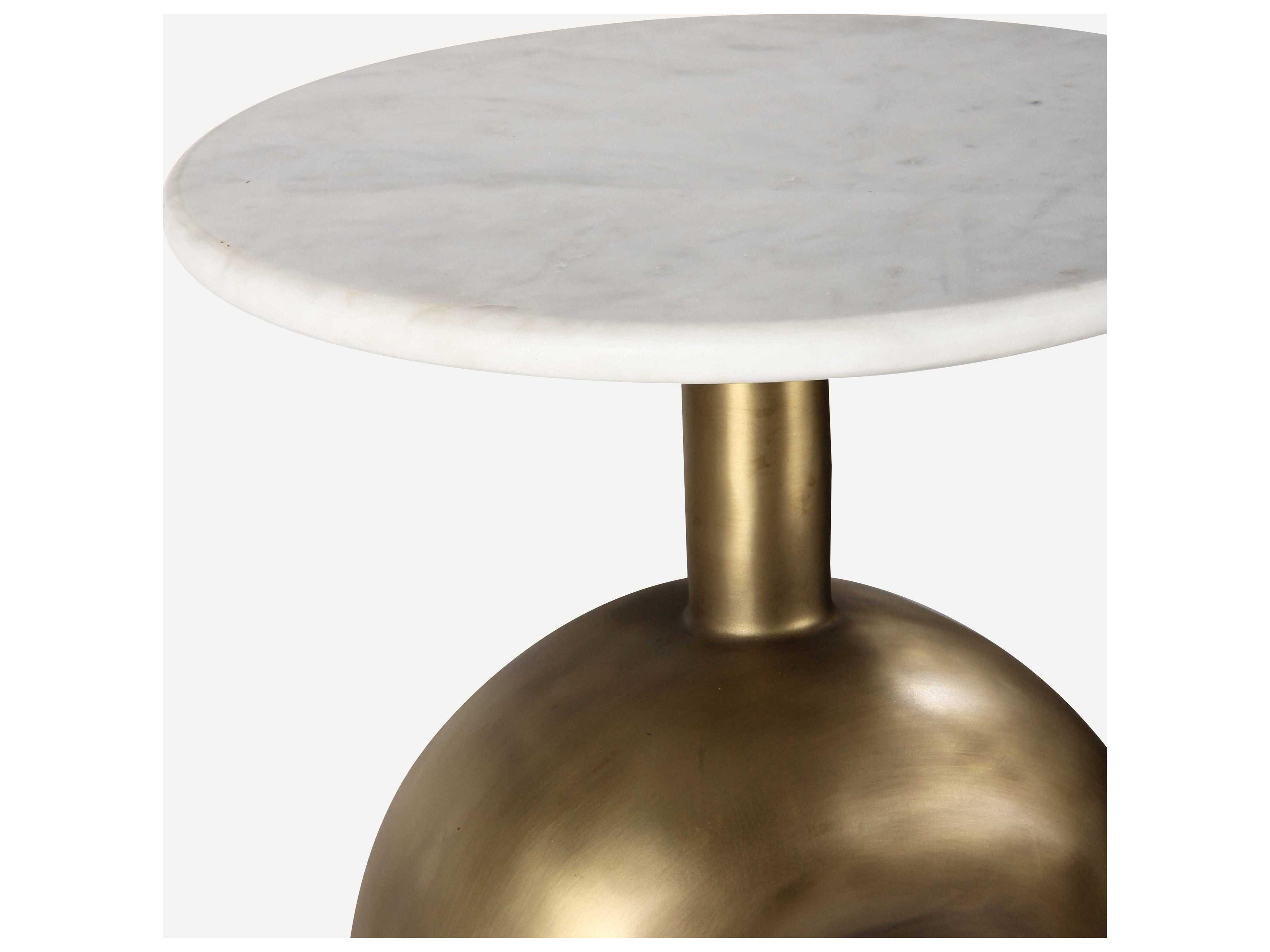 Union Home Fork Round Marble Antique Brass End Table
