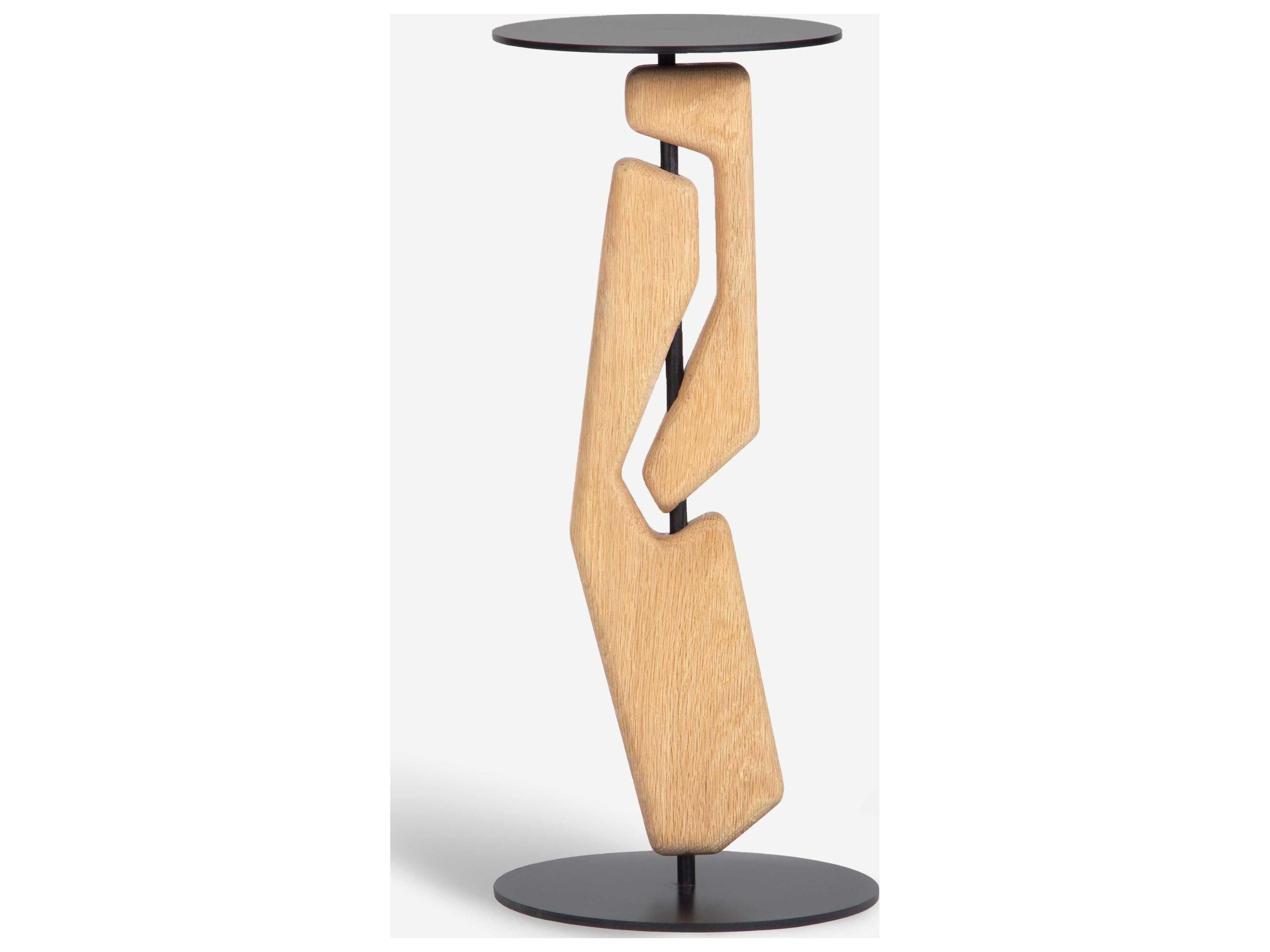 Union Home Tribe Round Metal Natural Matt Black Powder Coat End Table