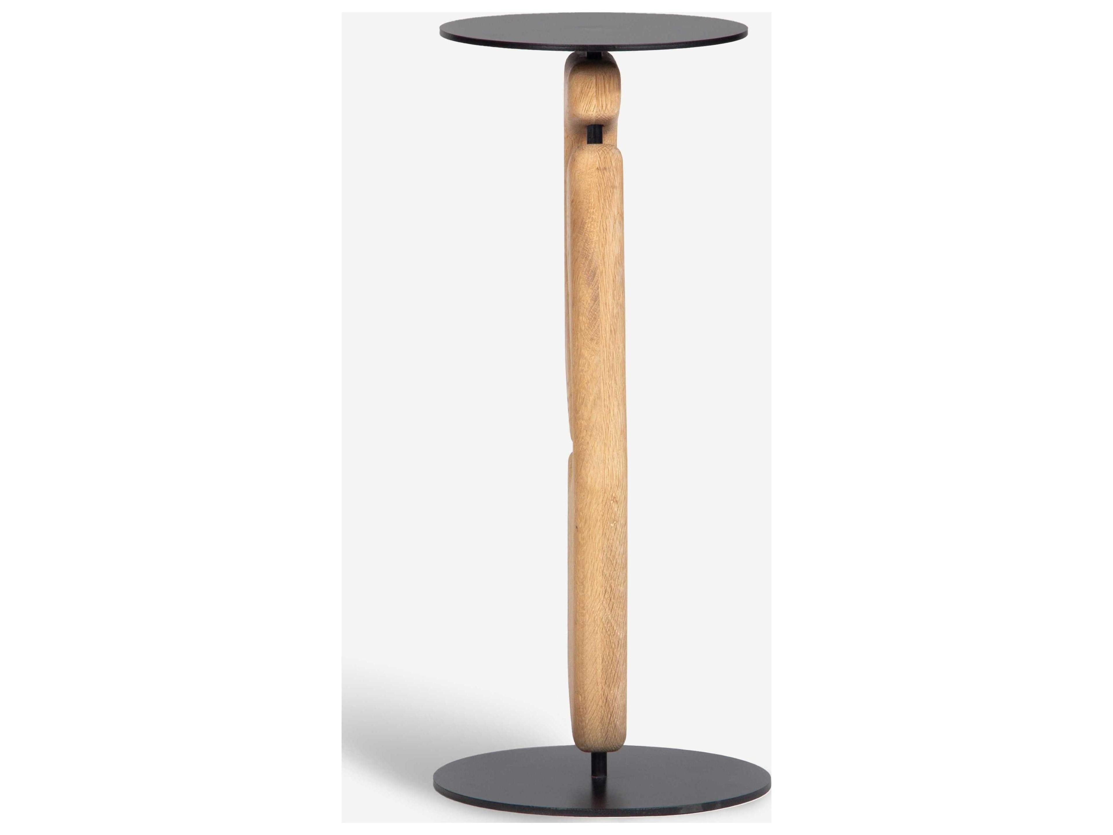 Union Home Tribe Round Metal Natural Matt Black Powder Coat End Table