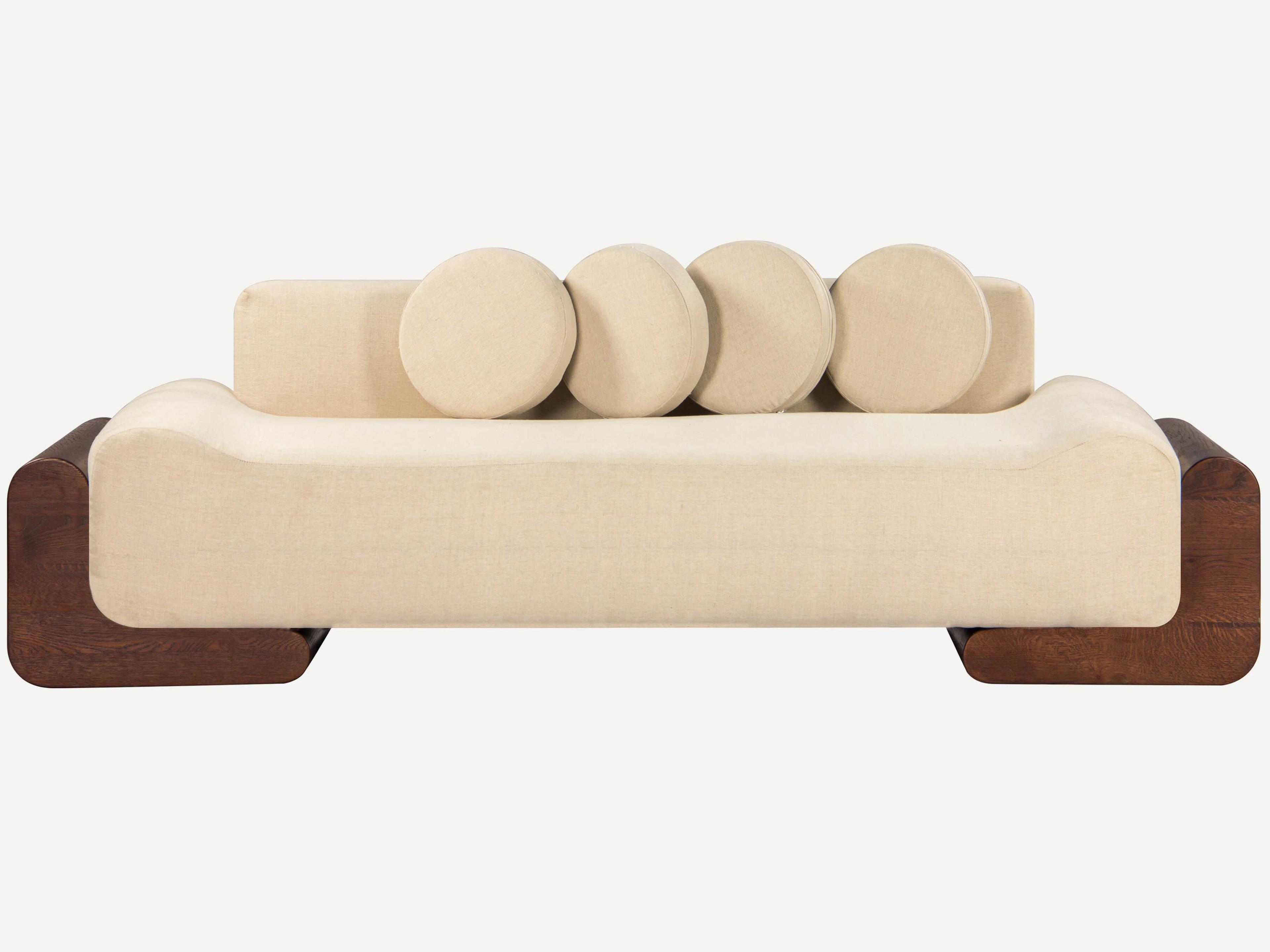 Union Home Emma Brown Off White Linen Oak Wood Upholstered Daybed