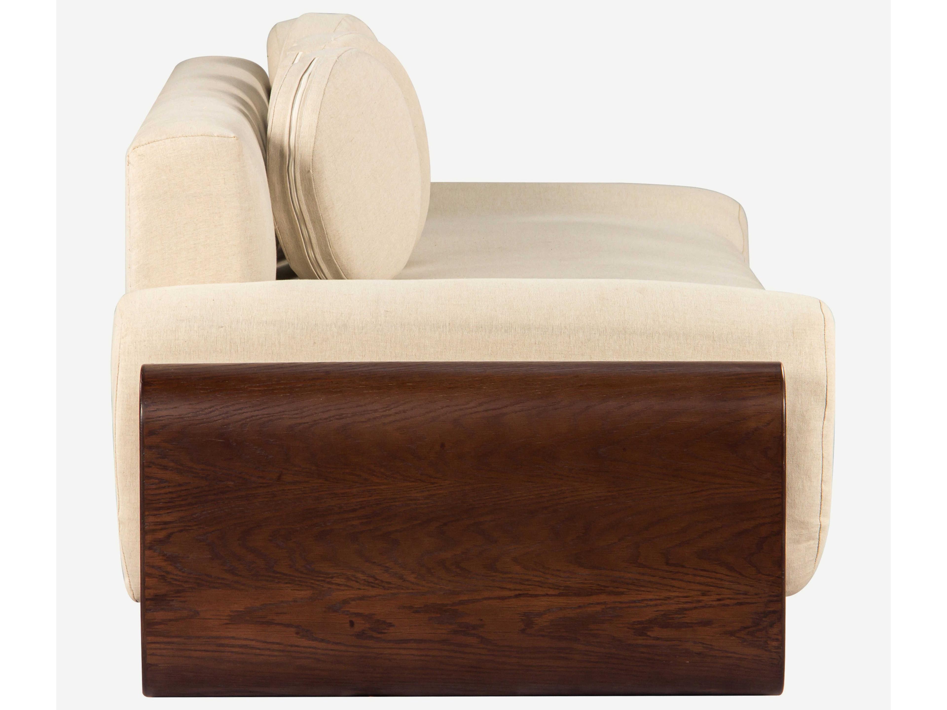 Union Home Emma Brown Off White Linen Oak Wood Upholstered Daybed