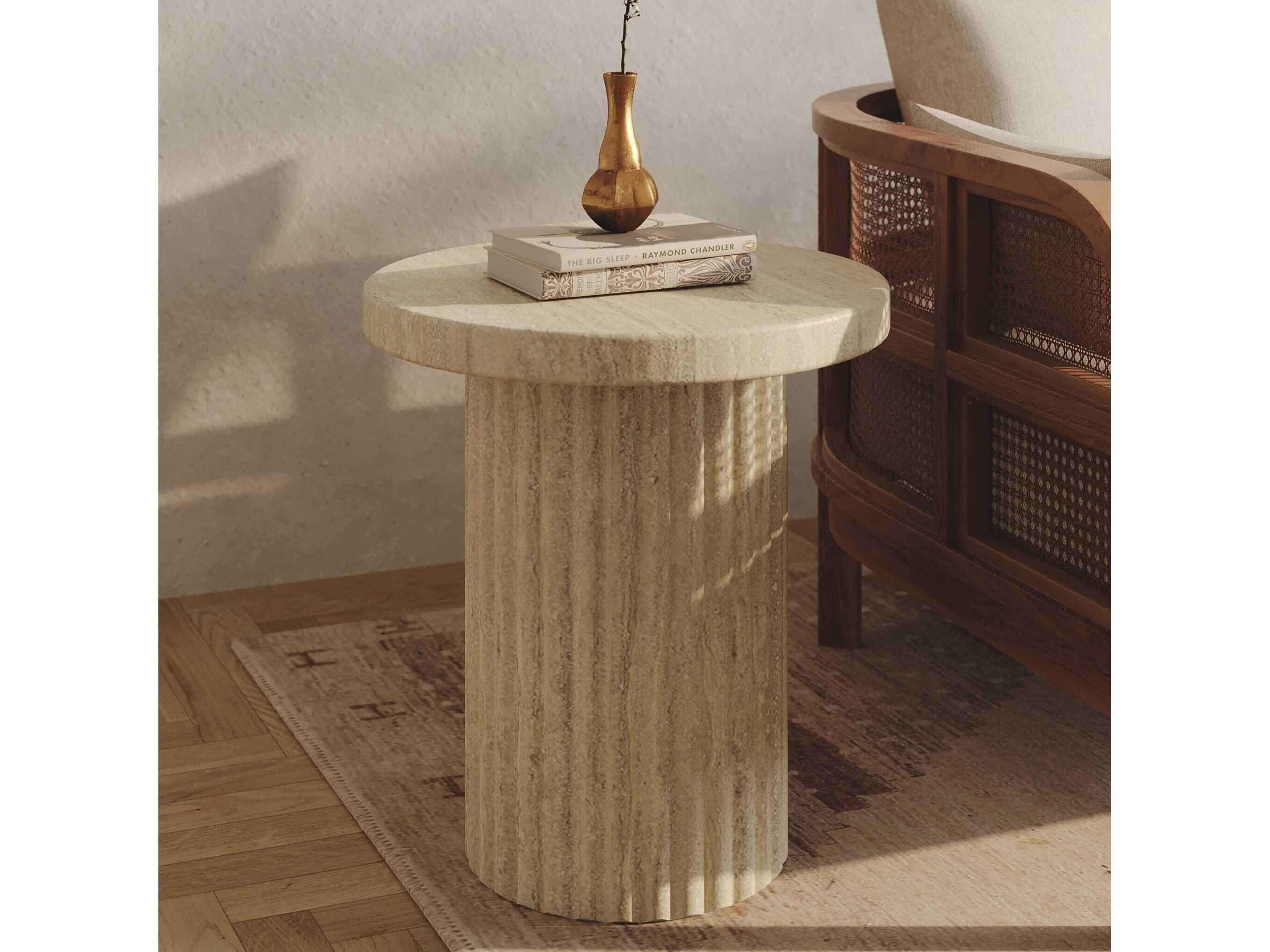 Union Home Forma Round Concrete Travertine End Table
