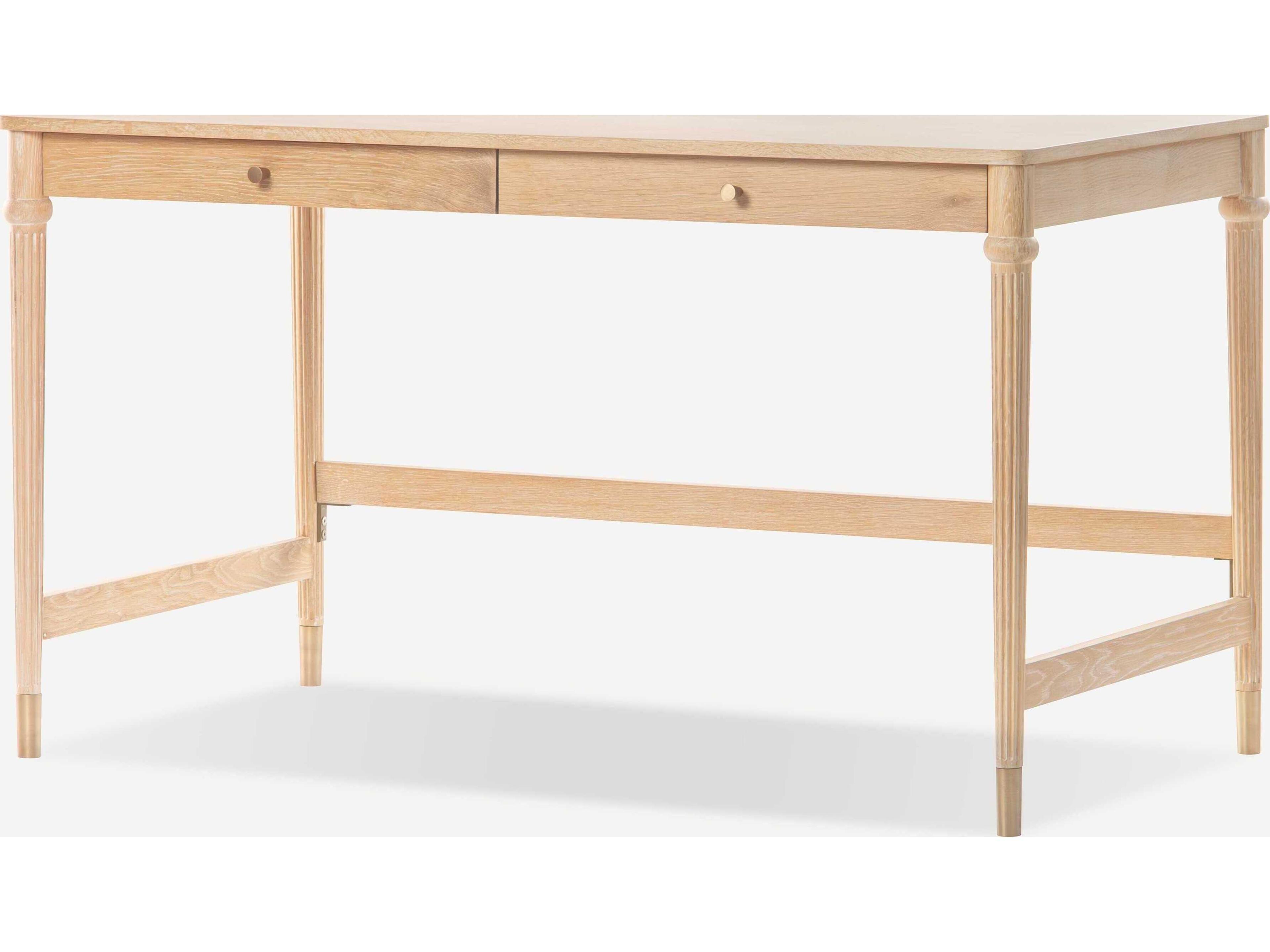 Pietro Cerused Oak Antique Brass Wood Writing Desk