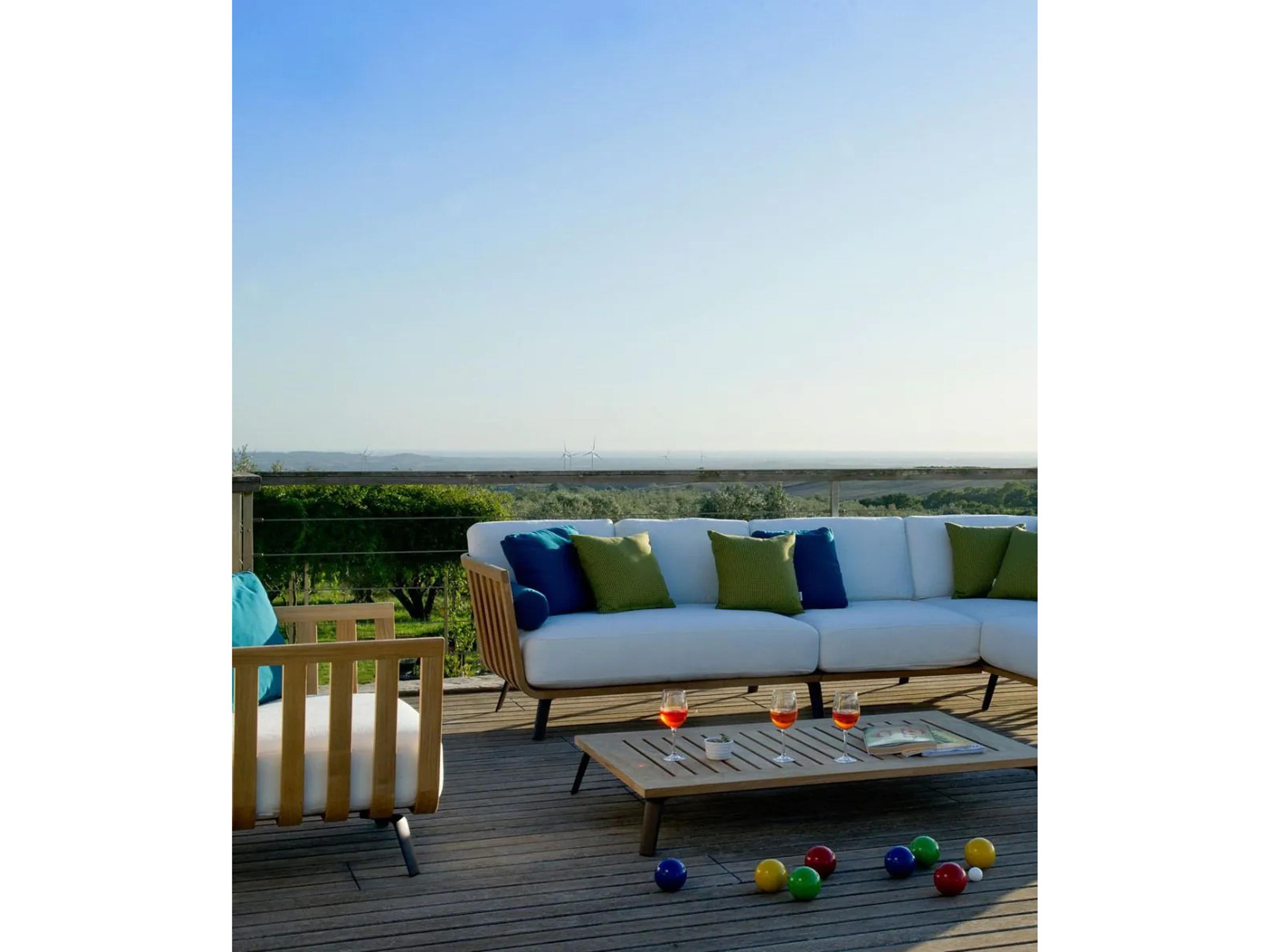 UnoPiu Welcome Teak Right Corner Module Loveseat with Cushions