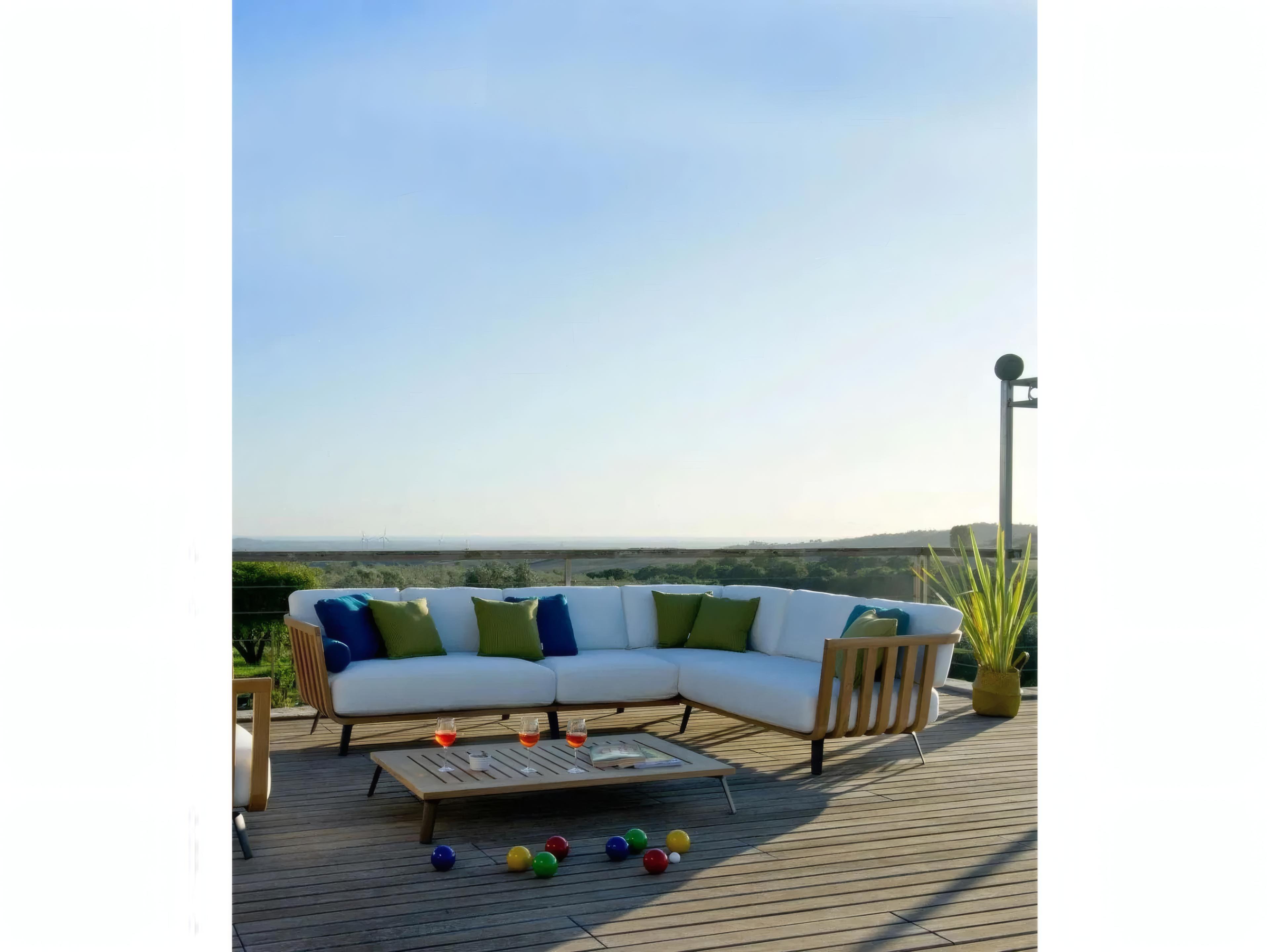 UnoPiu Welcome Teak Left Corner Module Loveseat in Cushions