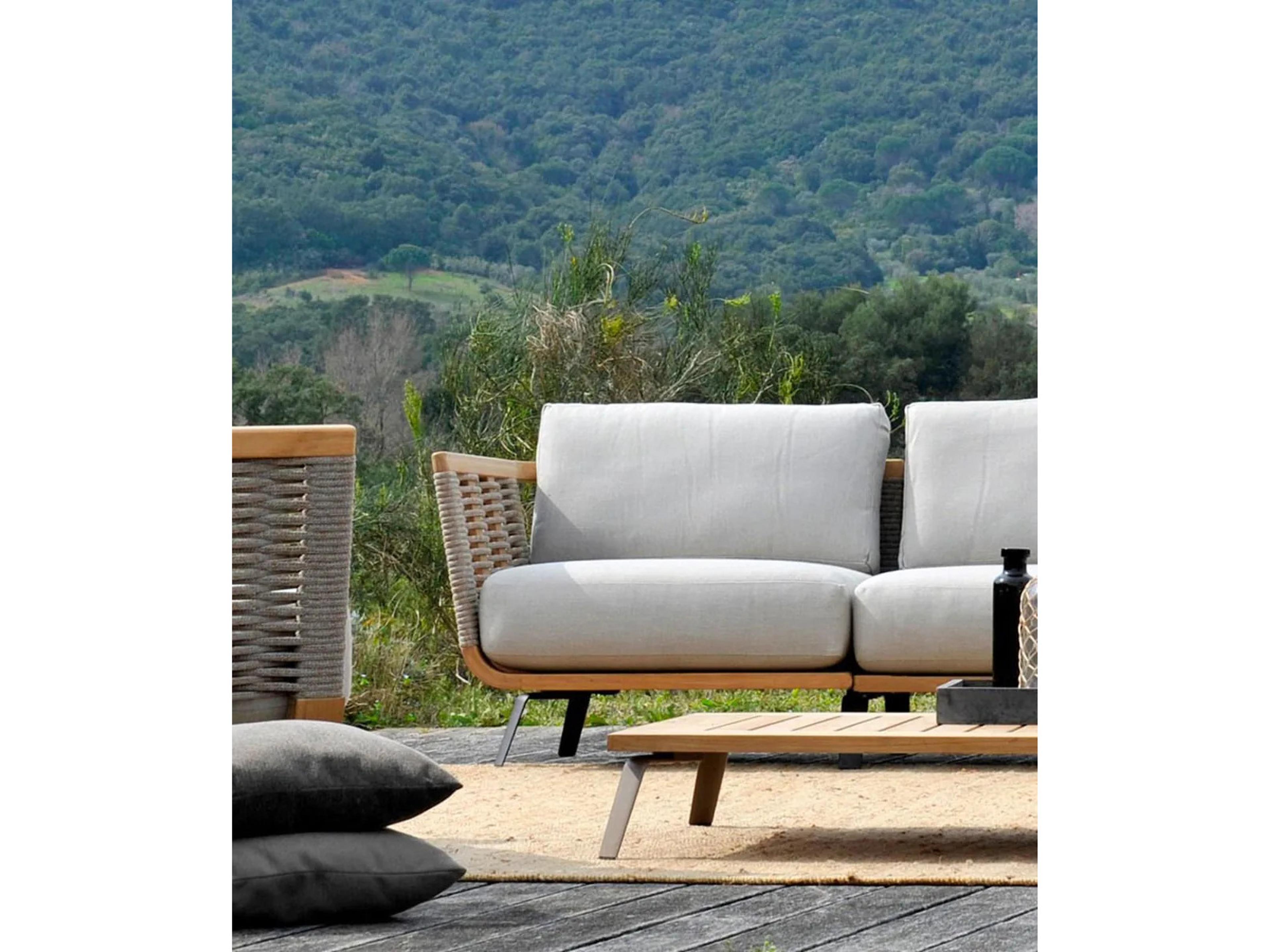 UnoPiu Welcome Teak Cord Right Module Lounge Chair in Cushions