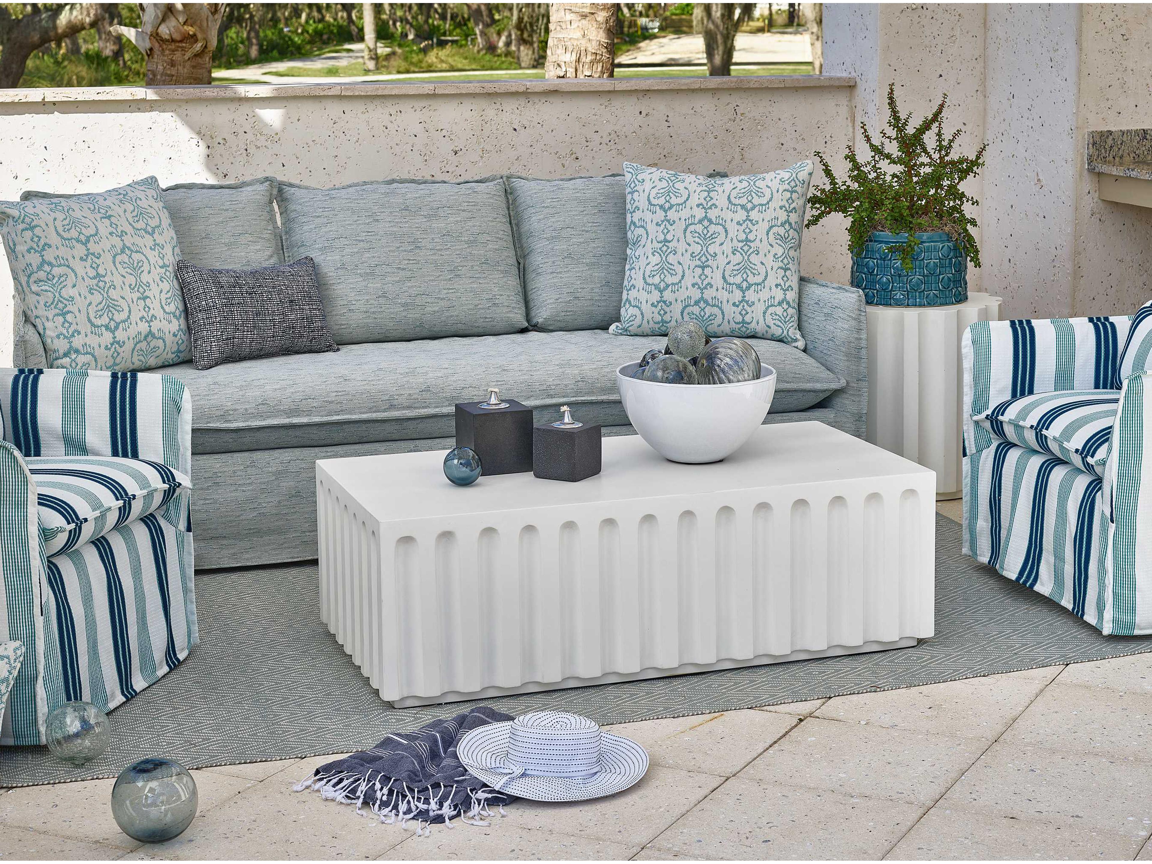 Coastal Living Outdoor Quick Ship Abaco White Concrete Rectangular Coffee Table