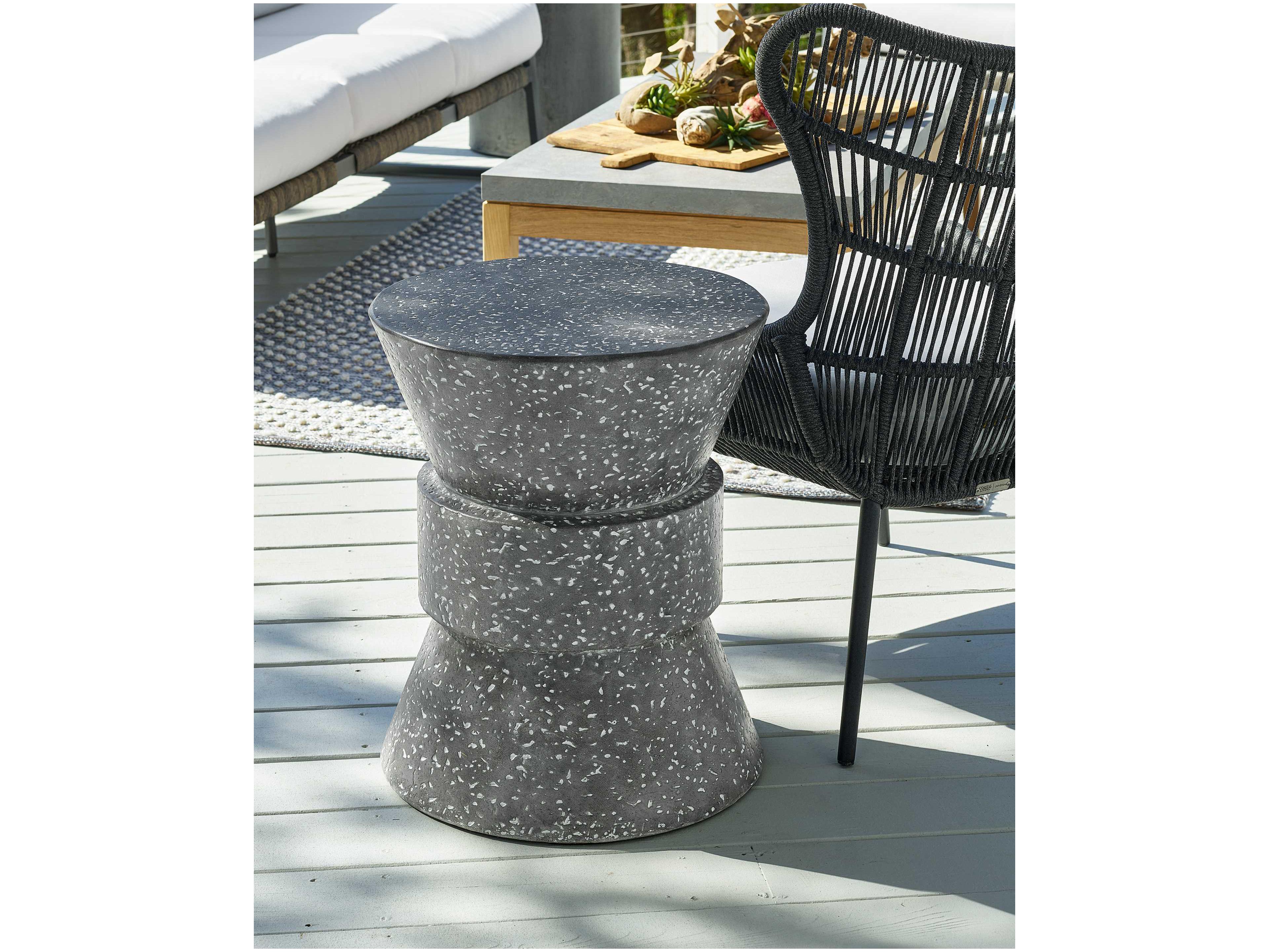 Coastal Living Outdoor Quick Ship Speckled Gray Concrete Round End Table