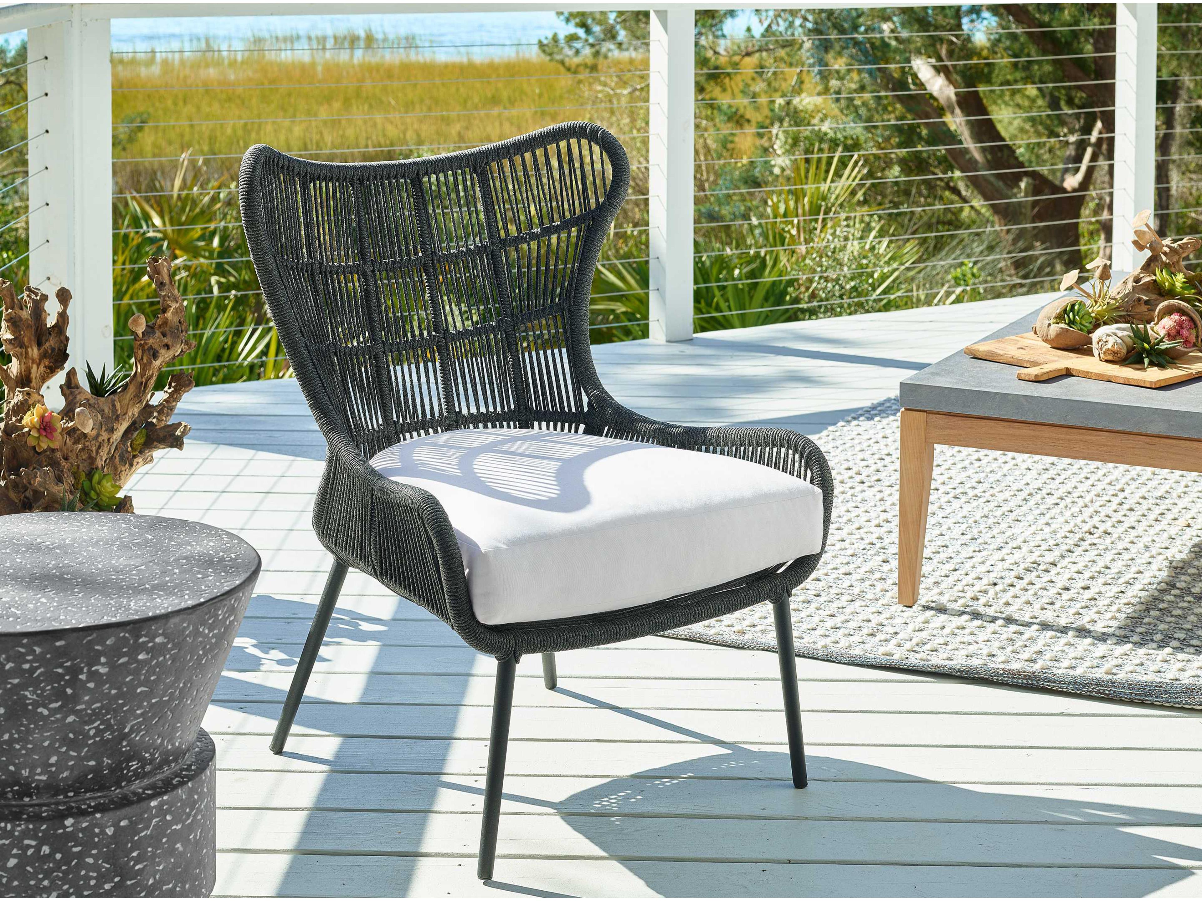 Coastal Living Outdoor Quick Ship Charcoal Rope Cushion Lounge Chair