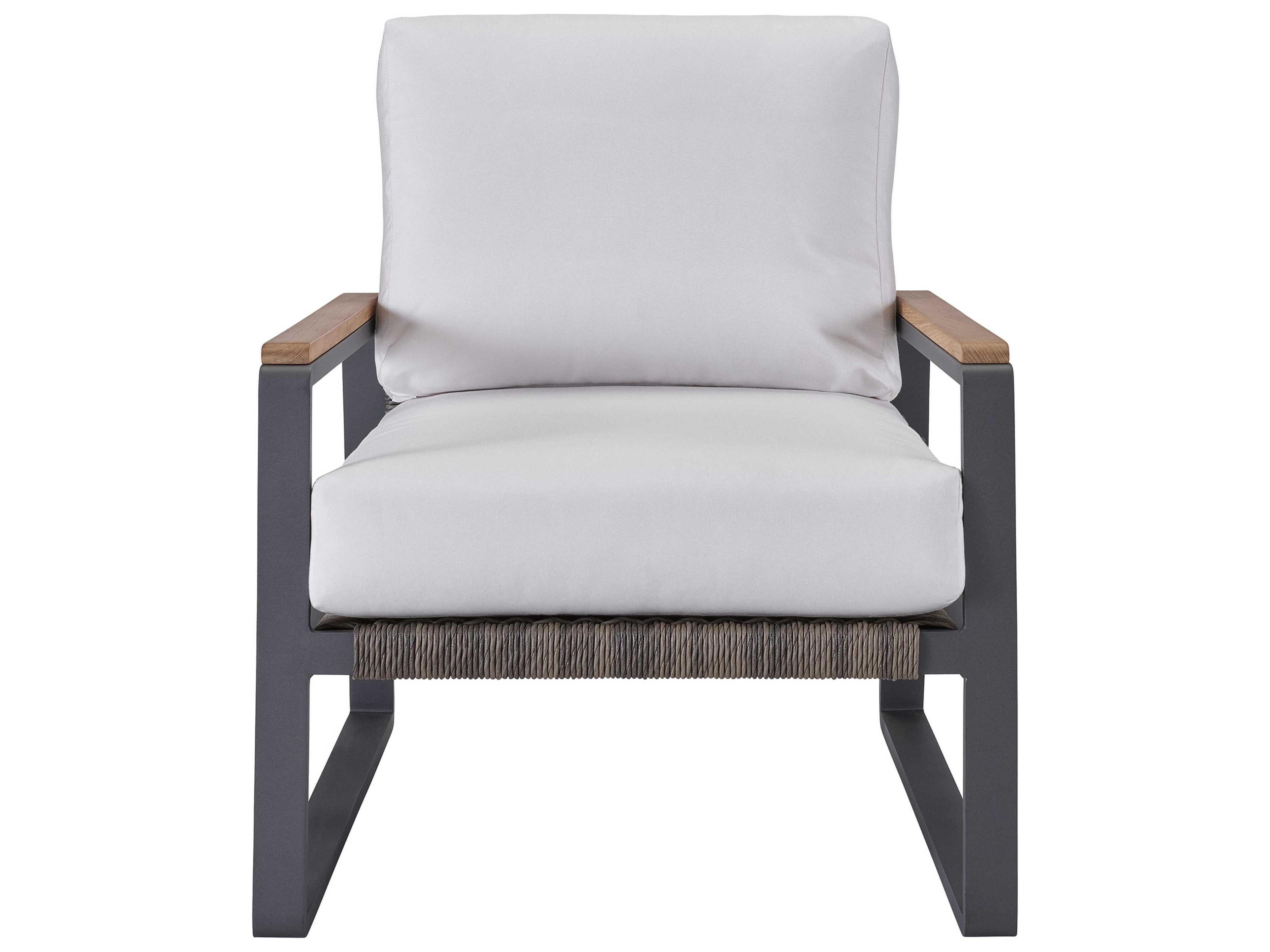 Coastal Living Outdoor Quick Ship San Clemente Natural Teak / Carbon Aluminum Brindle Wicker Cushion Lounge Chair