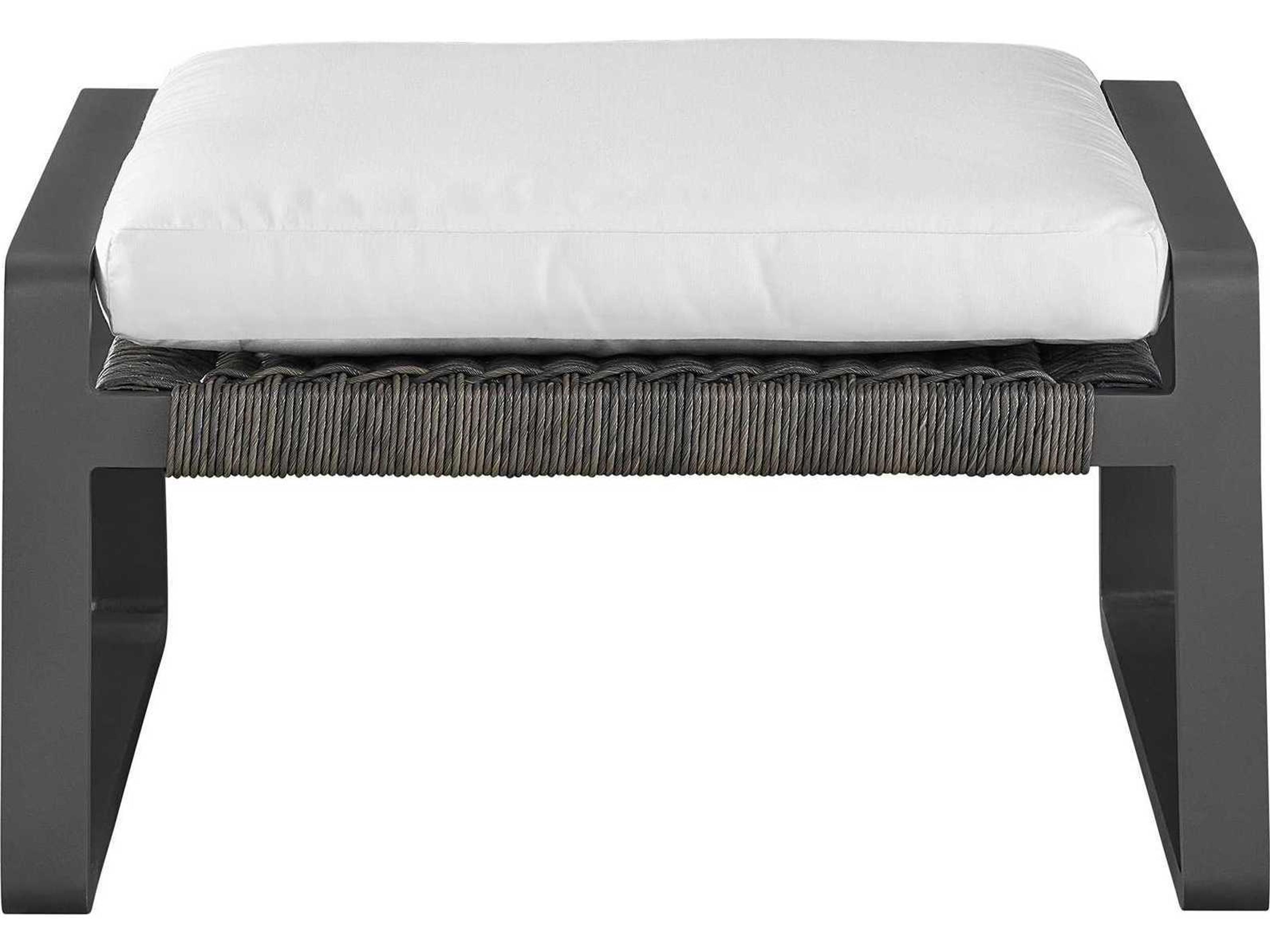 Coastal Living Outdoor Quick Ship San Clemente Natural Teak / Carbon Aluminum Brindle Wicker Cushion Ottoman