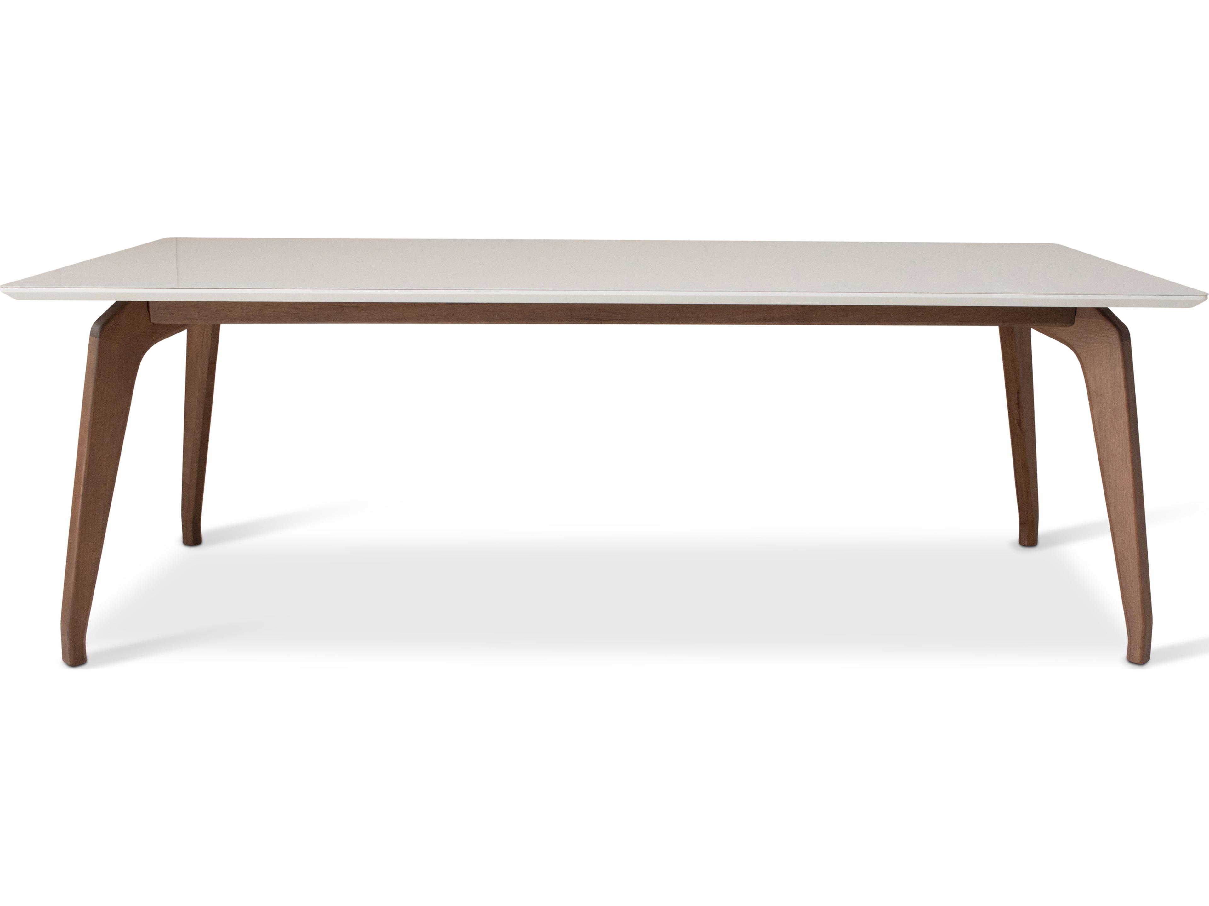 Urbia Modern Brazilian Giane Rectangular Glass Off White Nogal Dining Table