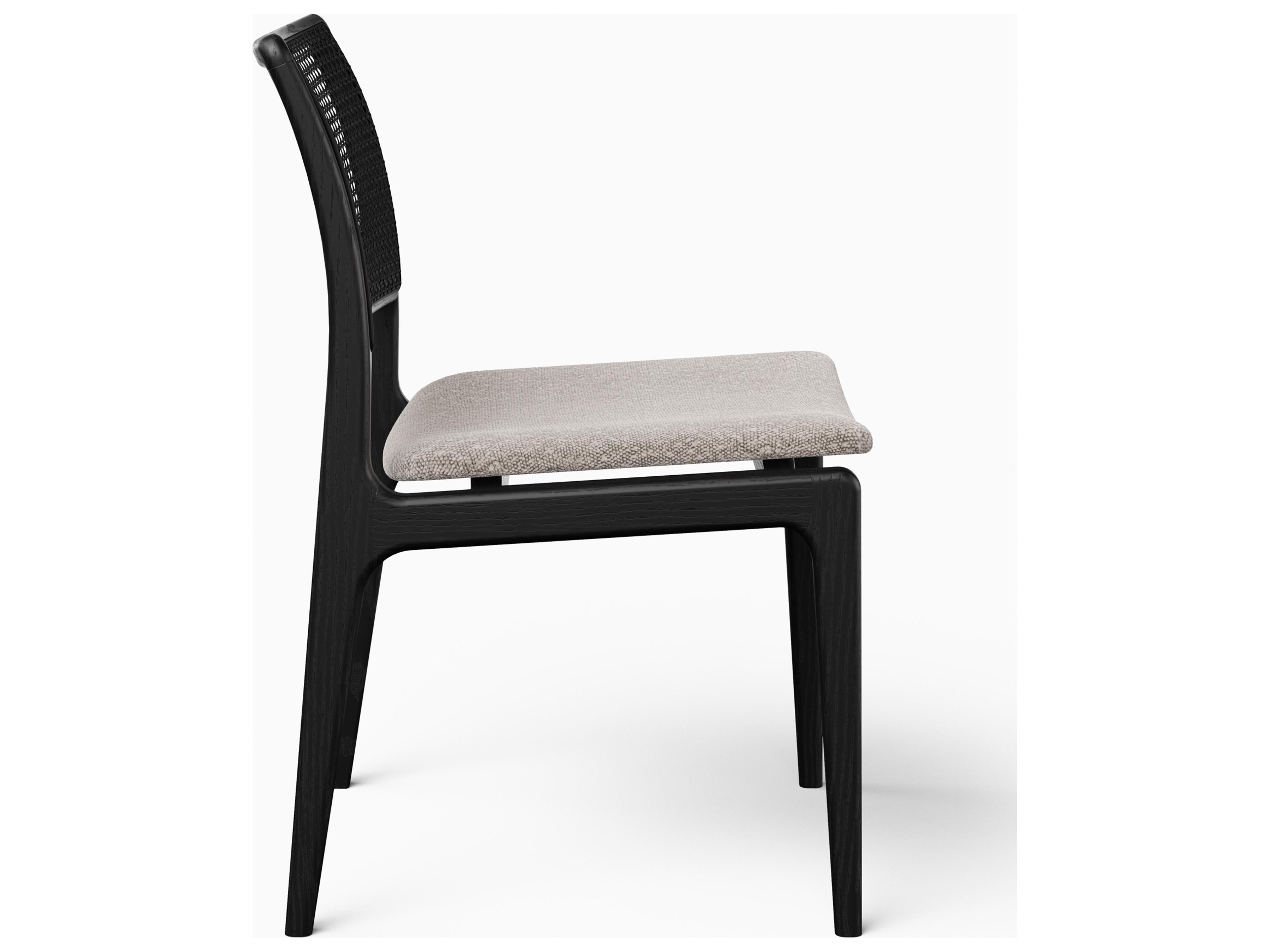 Urbia Modern Brazilian Charlotte Cane Side Chair Boucle Crafted Glaze Seat Ebano Frame Ebano Cane Webbing