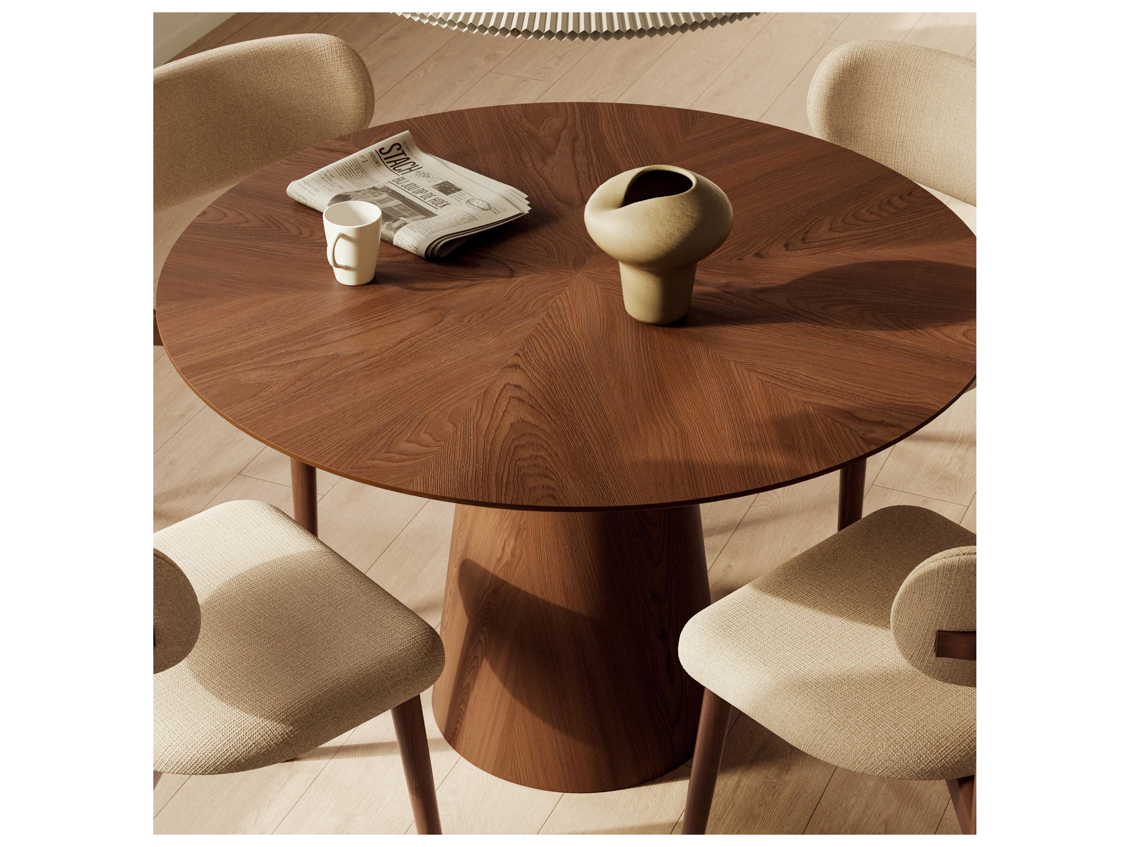 Urbia Modern Brazilian Mona Round Wood Nogueira Dining Table
