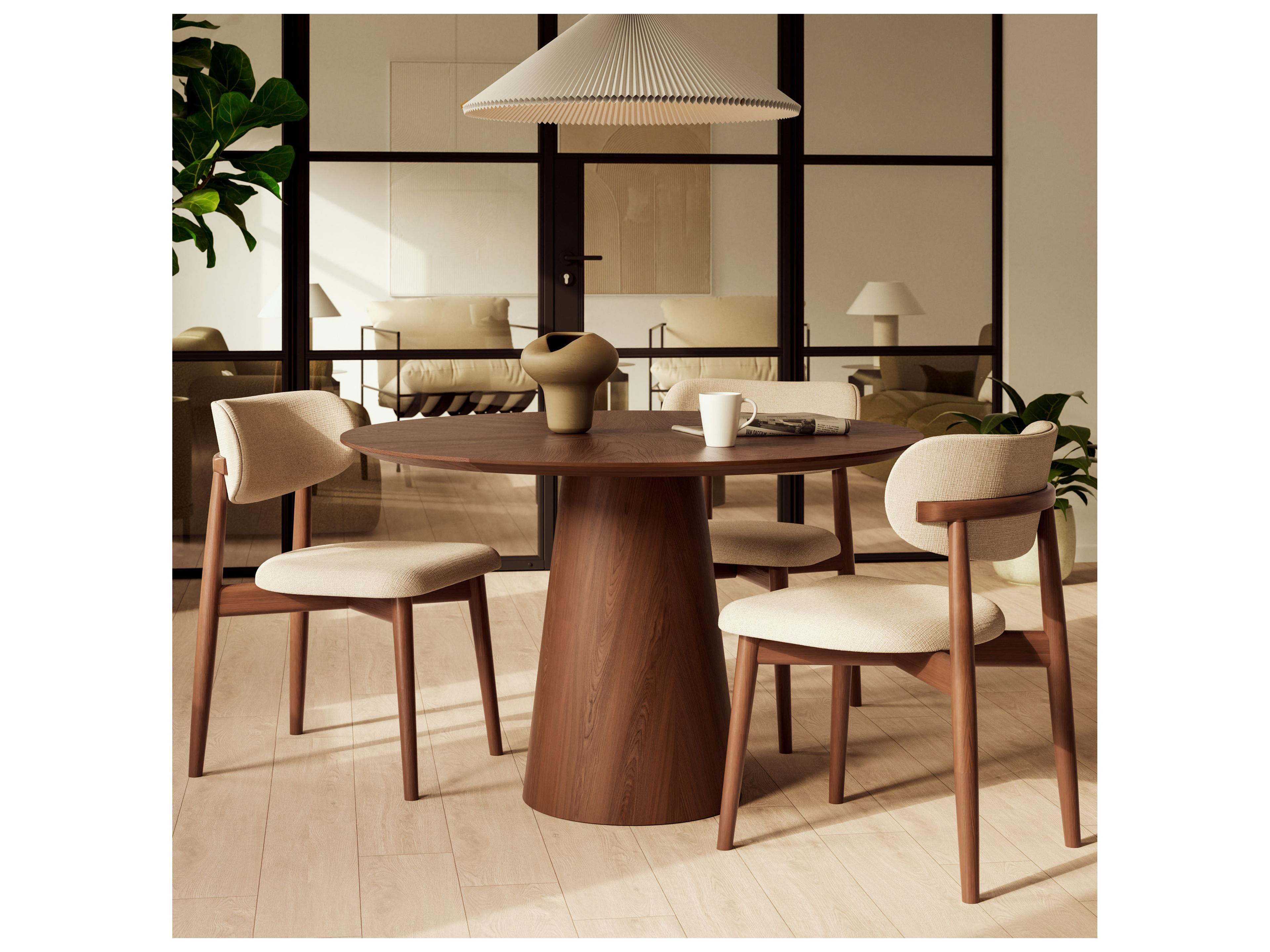 Urbia Modern Brazilian Mona Round Wood Nogueira Dining Table