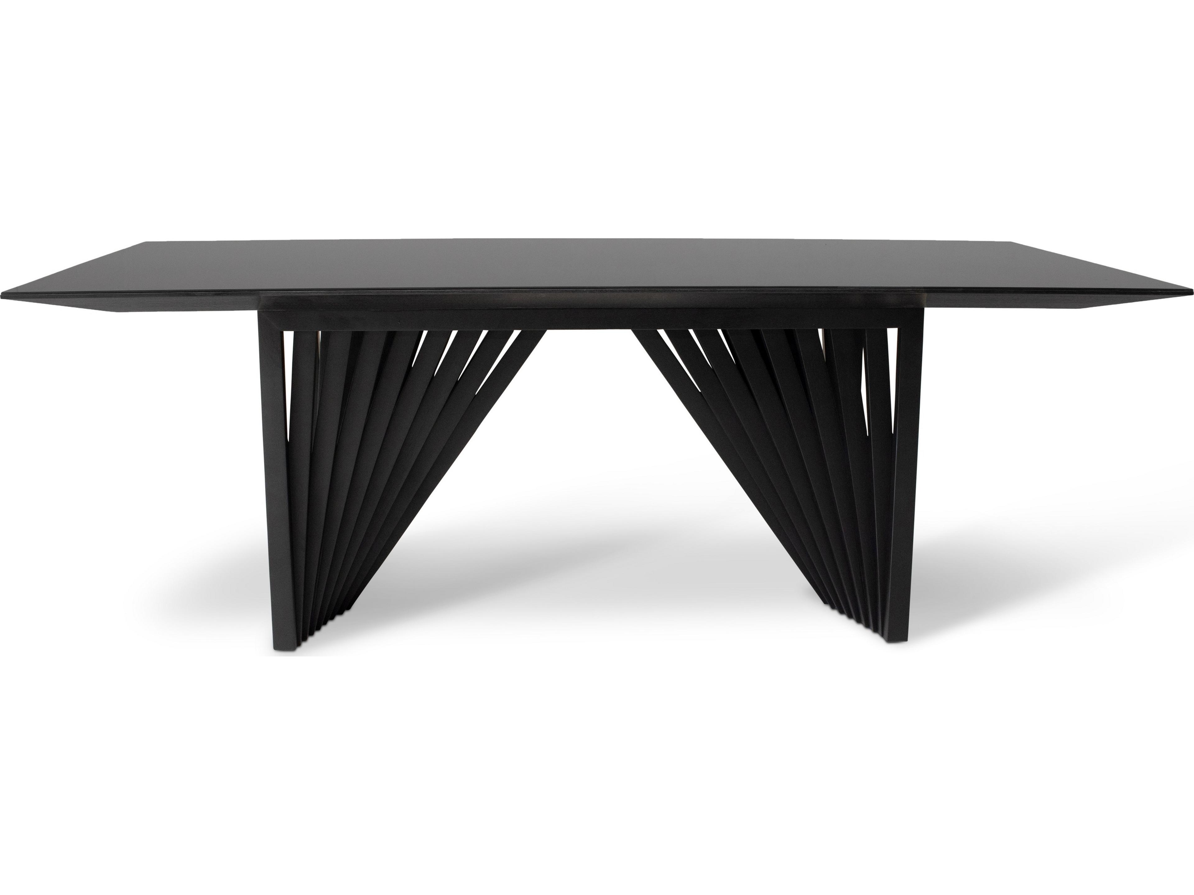 Urbia Modern Brazilian Laguna Glass Top Dining Table Ebano Base Black Top