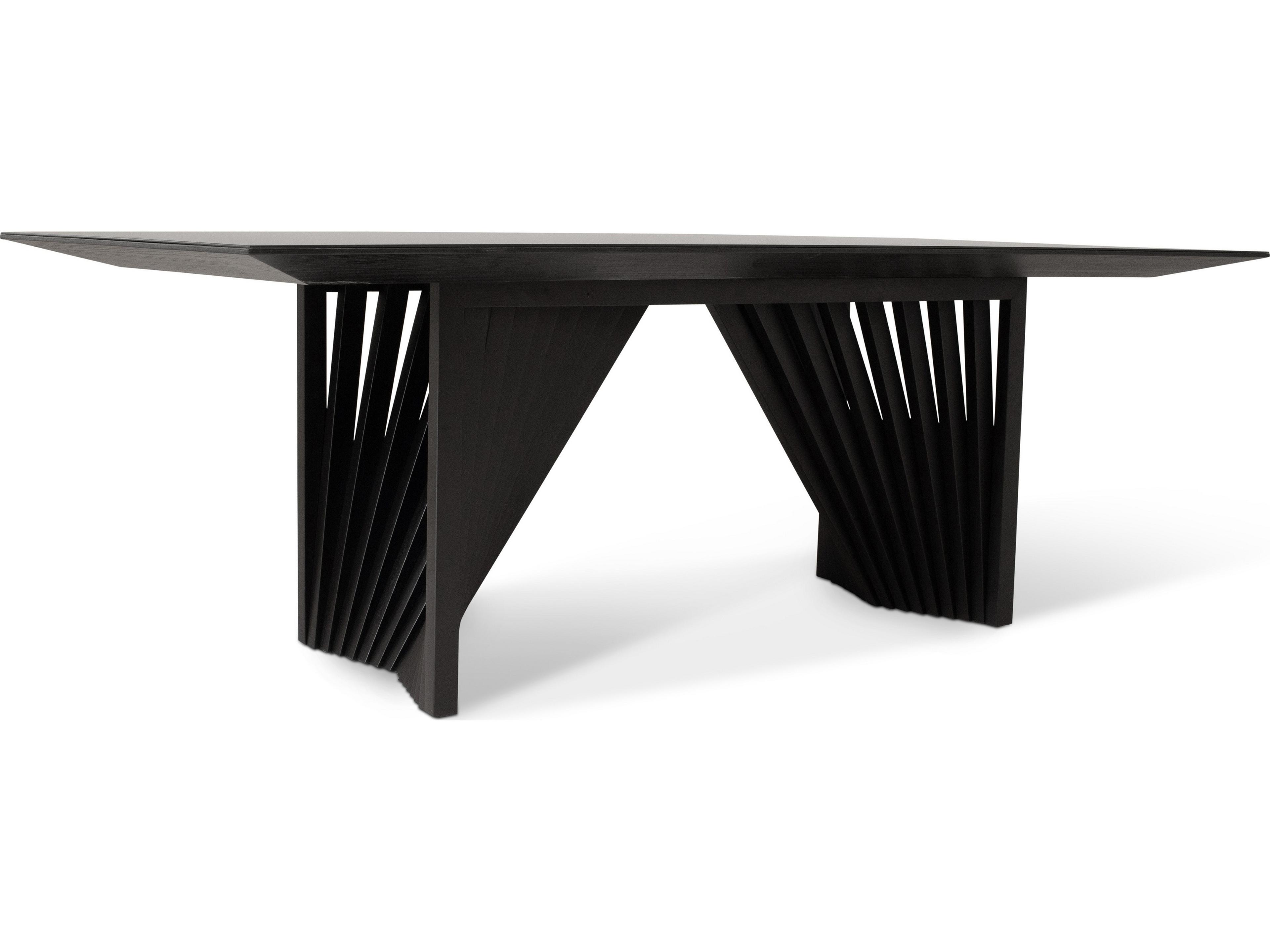 Urbia Modern Brazilian Laguna Glass Top Dining Table Ebano Base Black Top