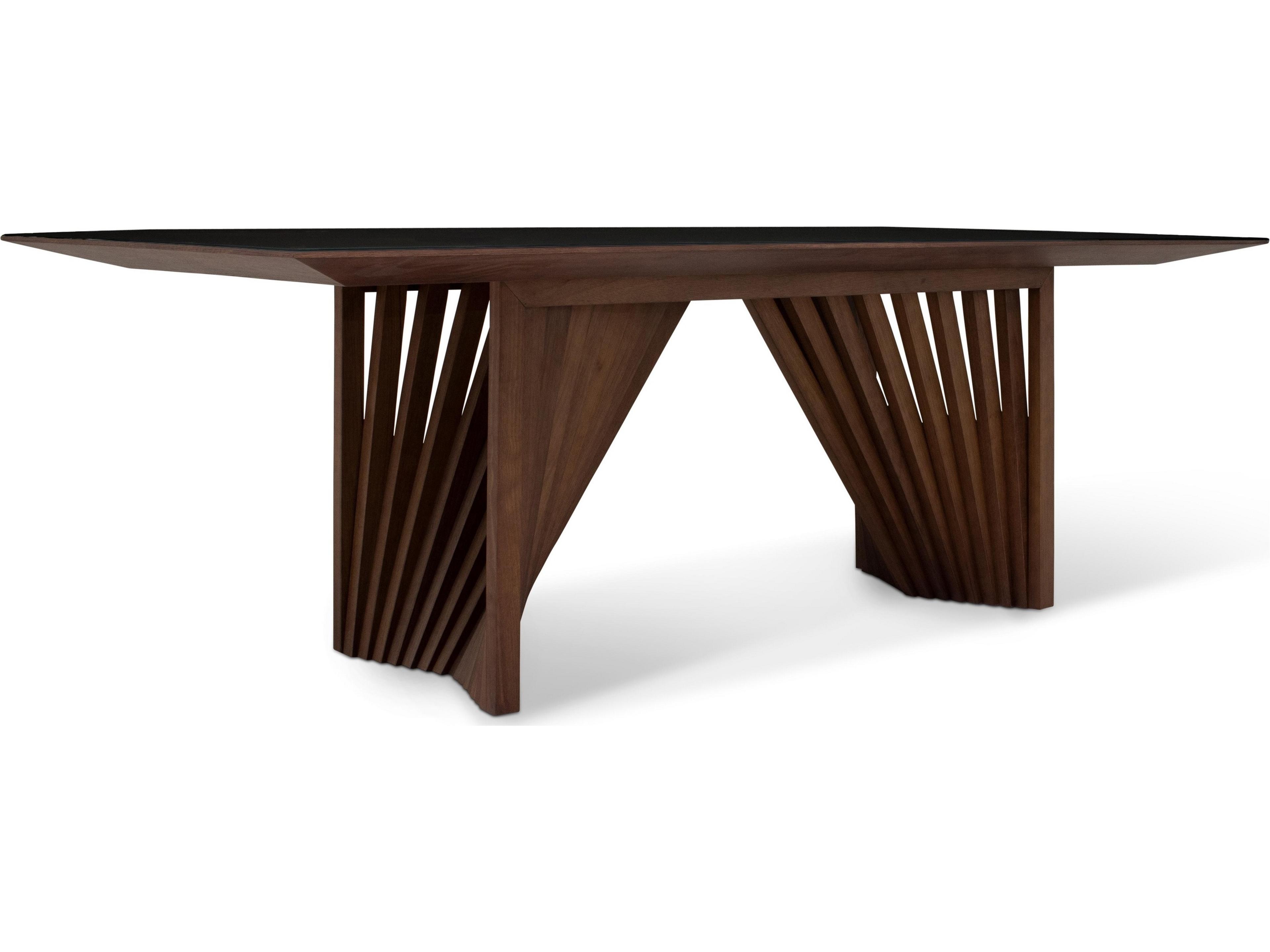 Modern Brazilian Laguna Black Nogal Glass Top Dining Table