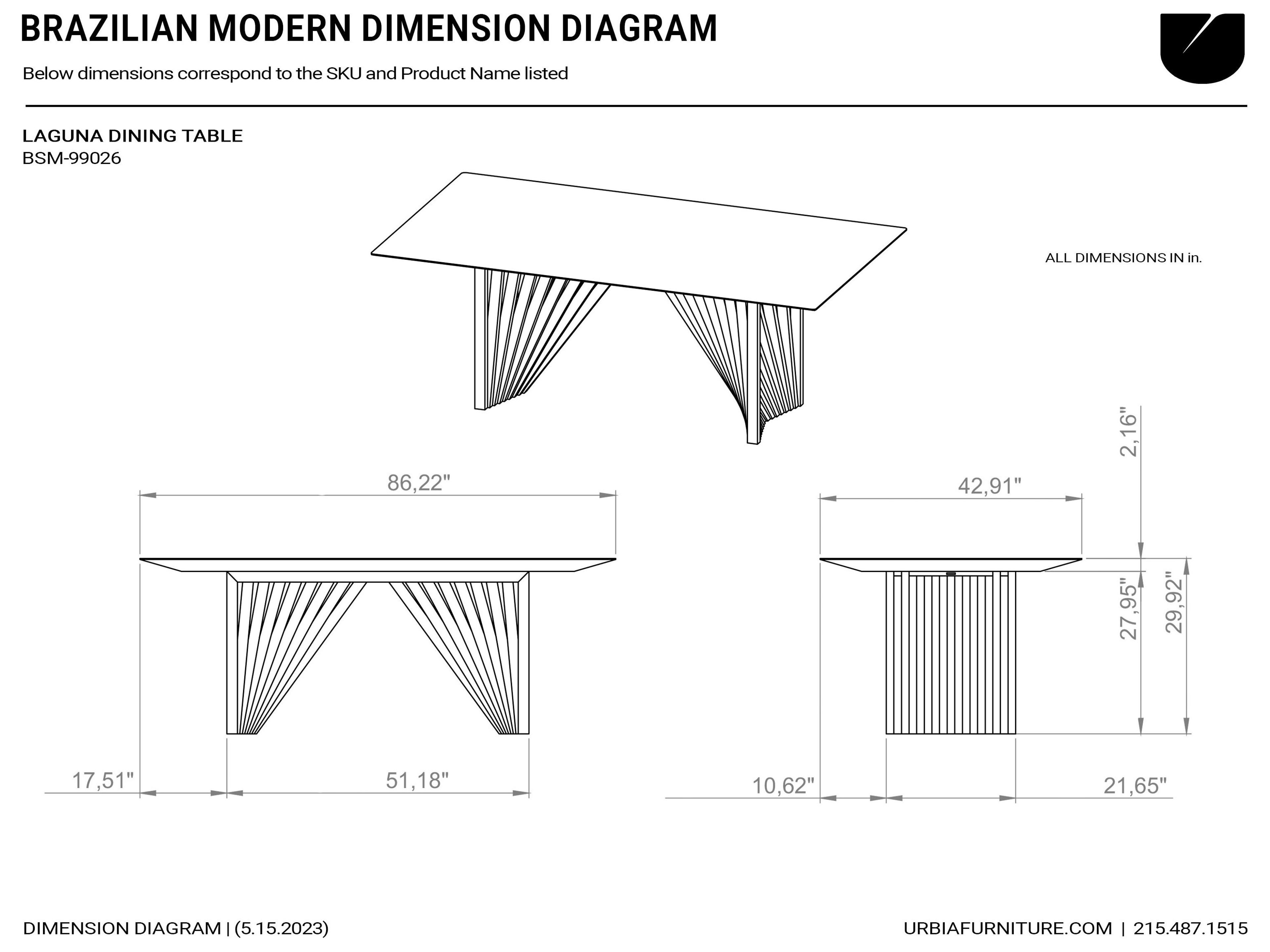 Urbia Modern Brazilian Laguna Black Nogal Glass Top Dining Table