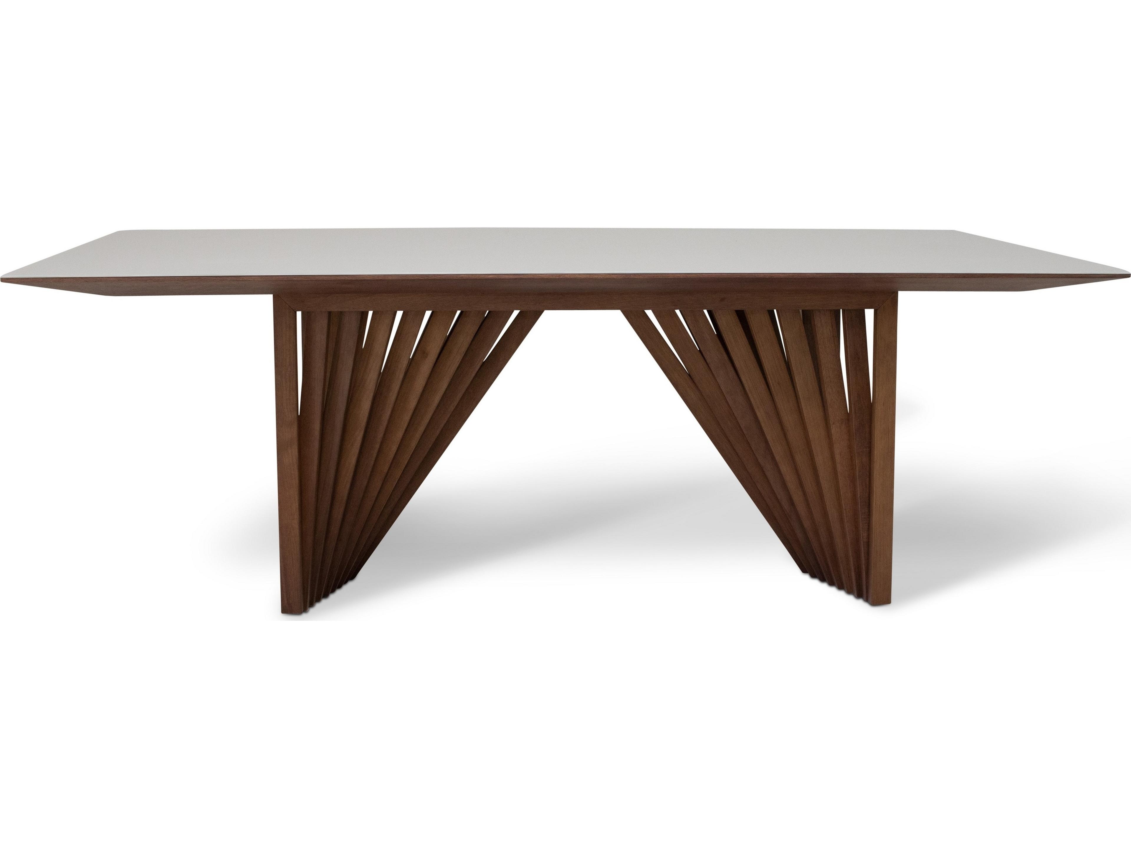 Urbia Modern Brazilian Laguna Glass Top Dining Table Nogal Base Off White Top