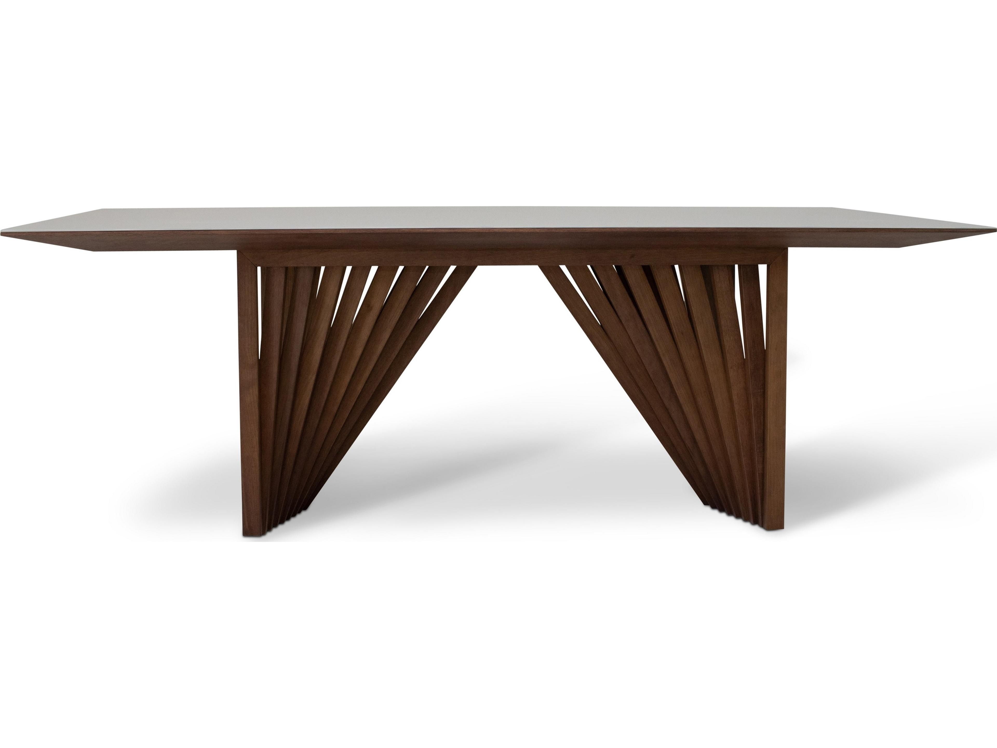 Urbia Modern Brazilian Laguna Glass Top Dining Table Nogal Base Off White Top