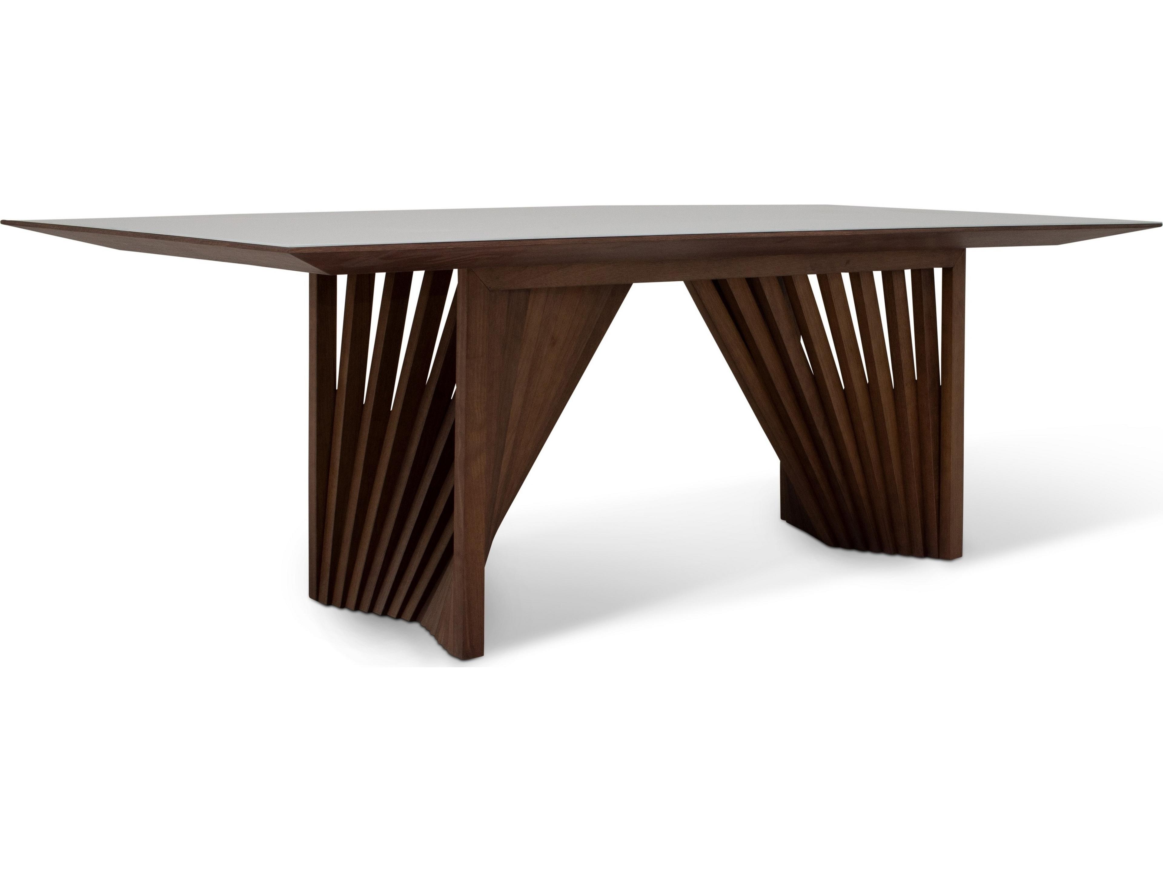 Urbia Modern Brazilian Laguna Glass Top Dining Table Nogal Base Off White Top