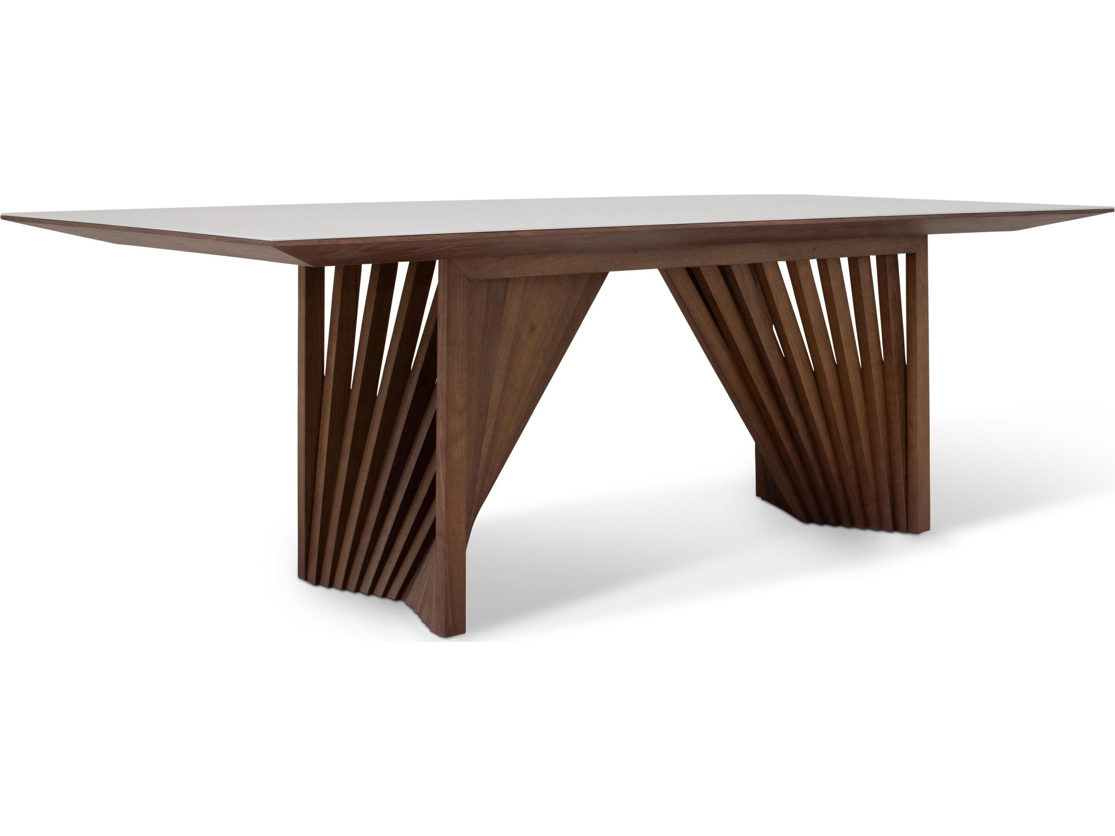 Urbia Modern Brazilian Laguna Glass Top Dining Table Nogal Base Off White Top