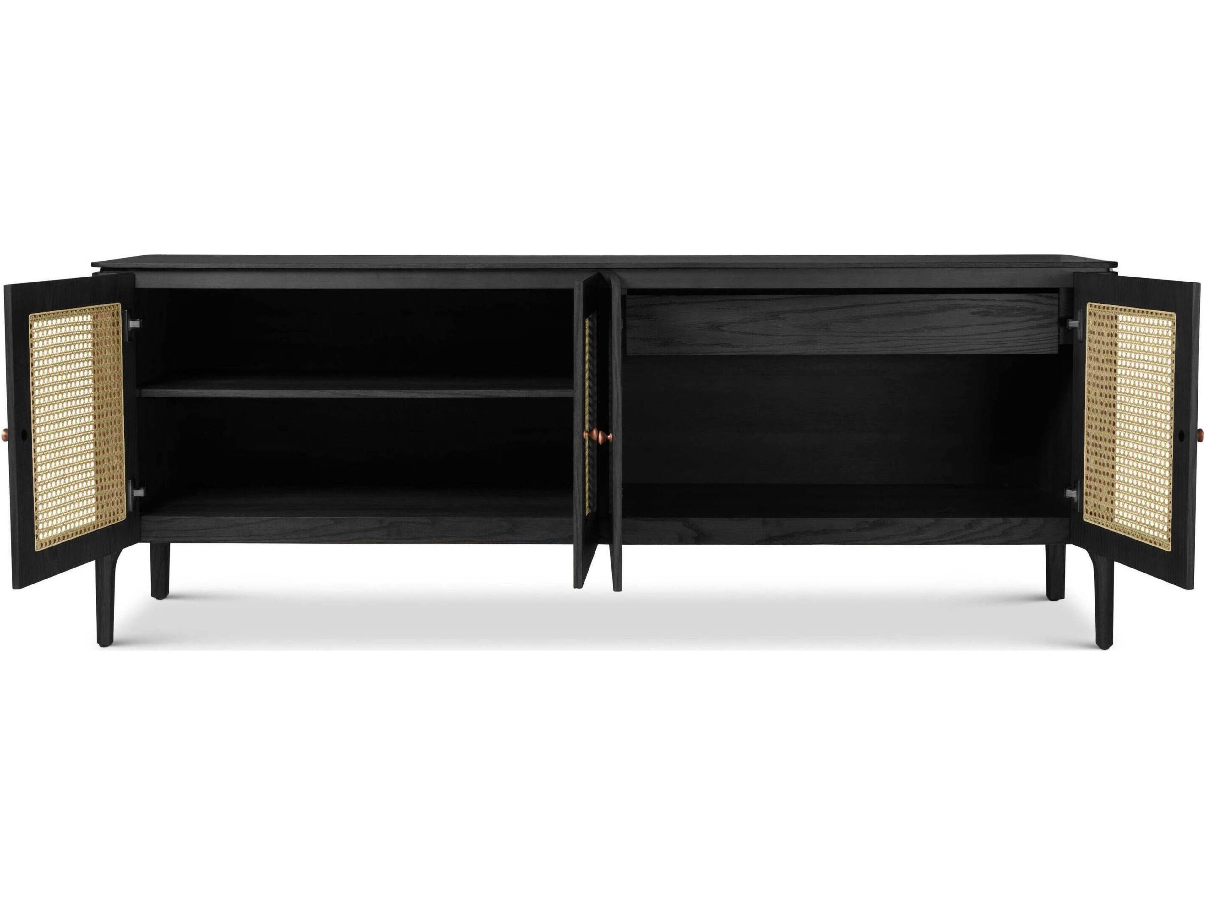 Modern Brazilian Missione Cane Buffet Ebano Frame Natural Cane Webbing