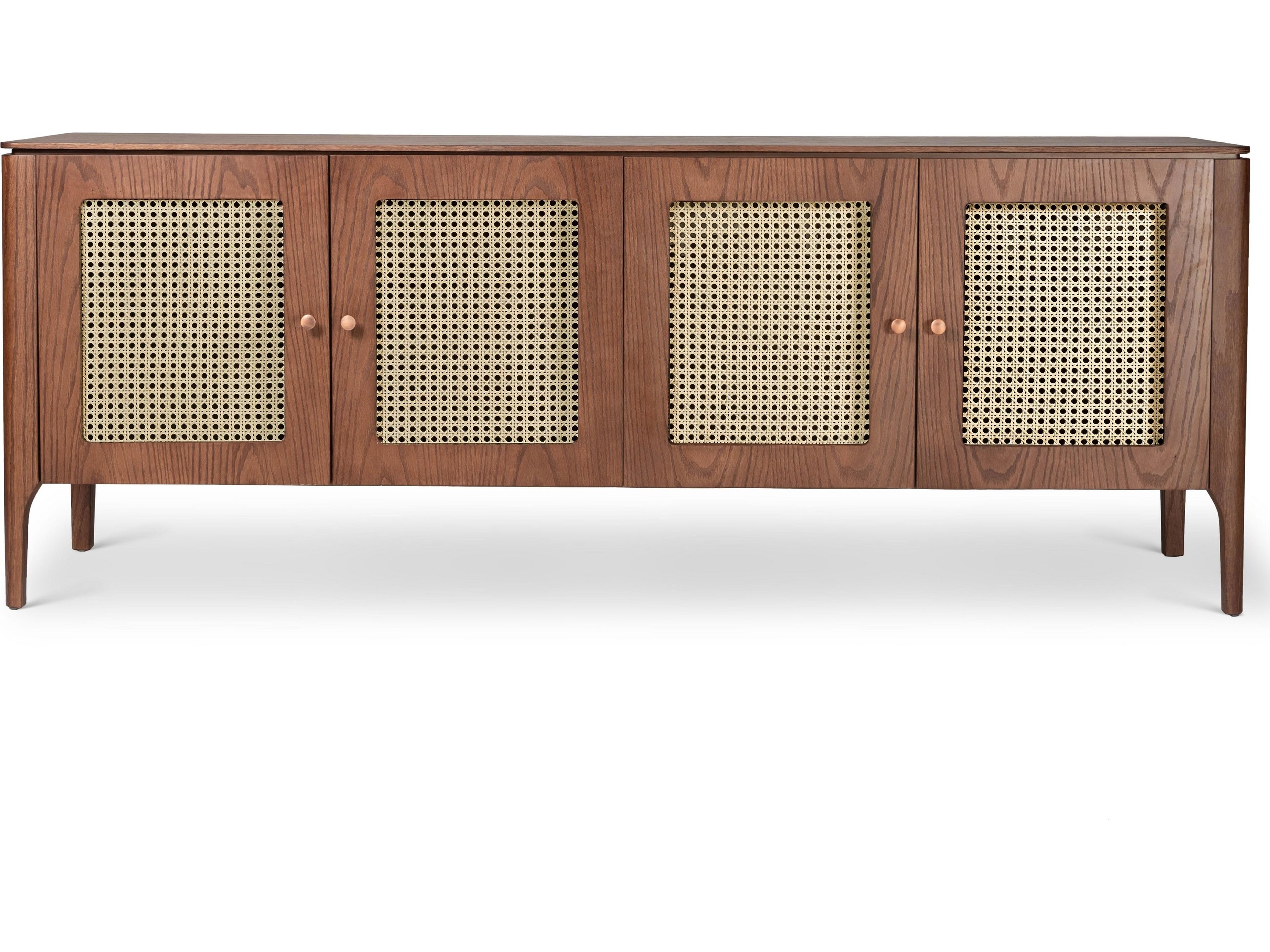 Modern Brazilian Missione Cane Buffet Nogal Frame Natural Cane Webbing