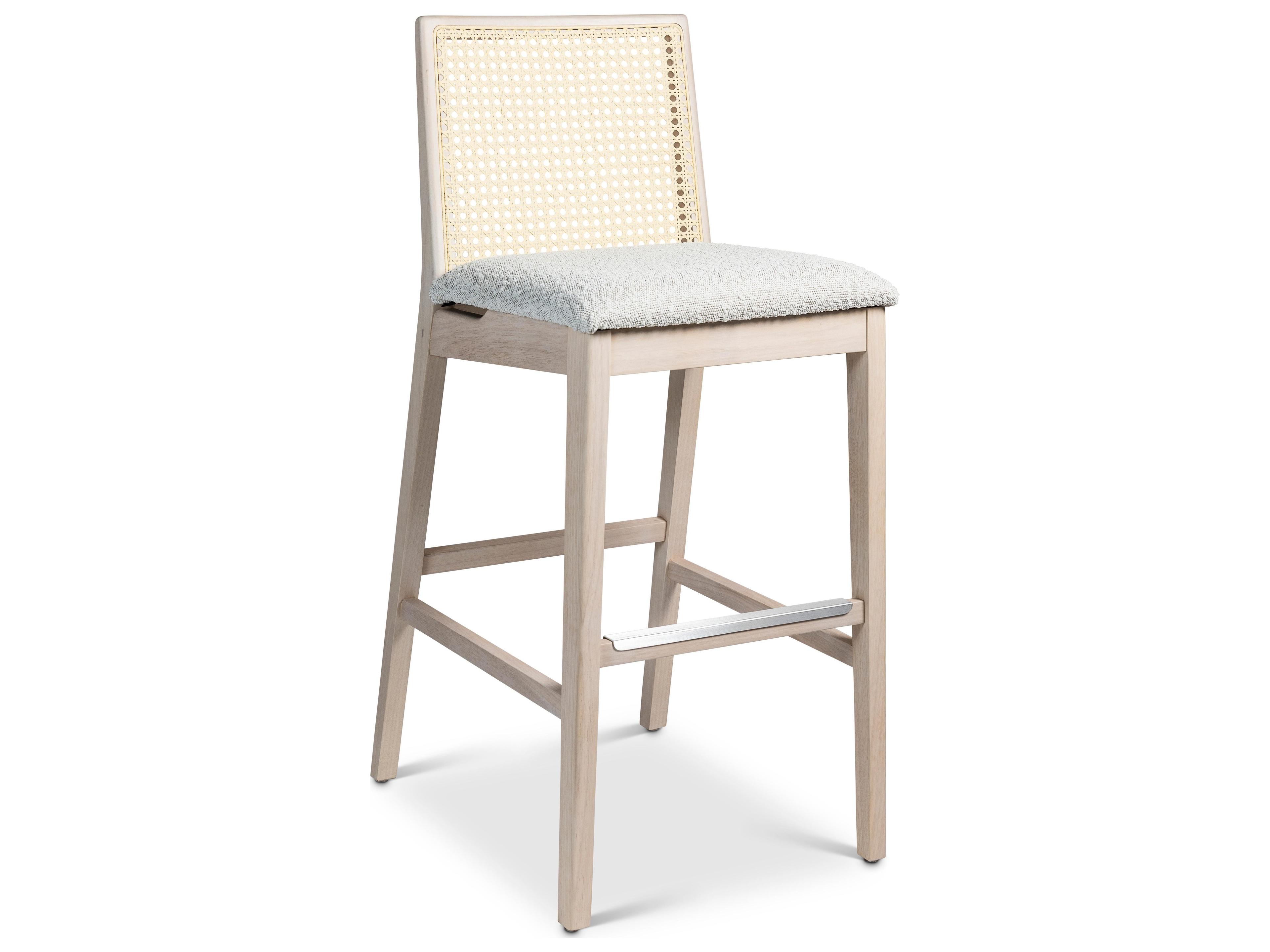 Modern Brazilian Nardia Cane Bar Stool Boucle Crafted Glaze Seat Nevoa Frame Natural Cane Webbing