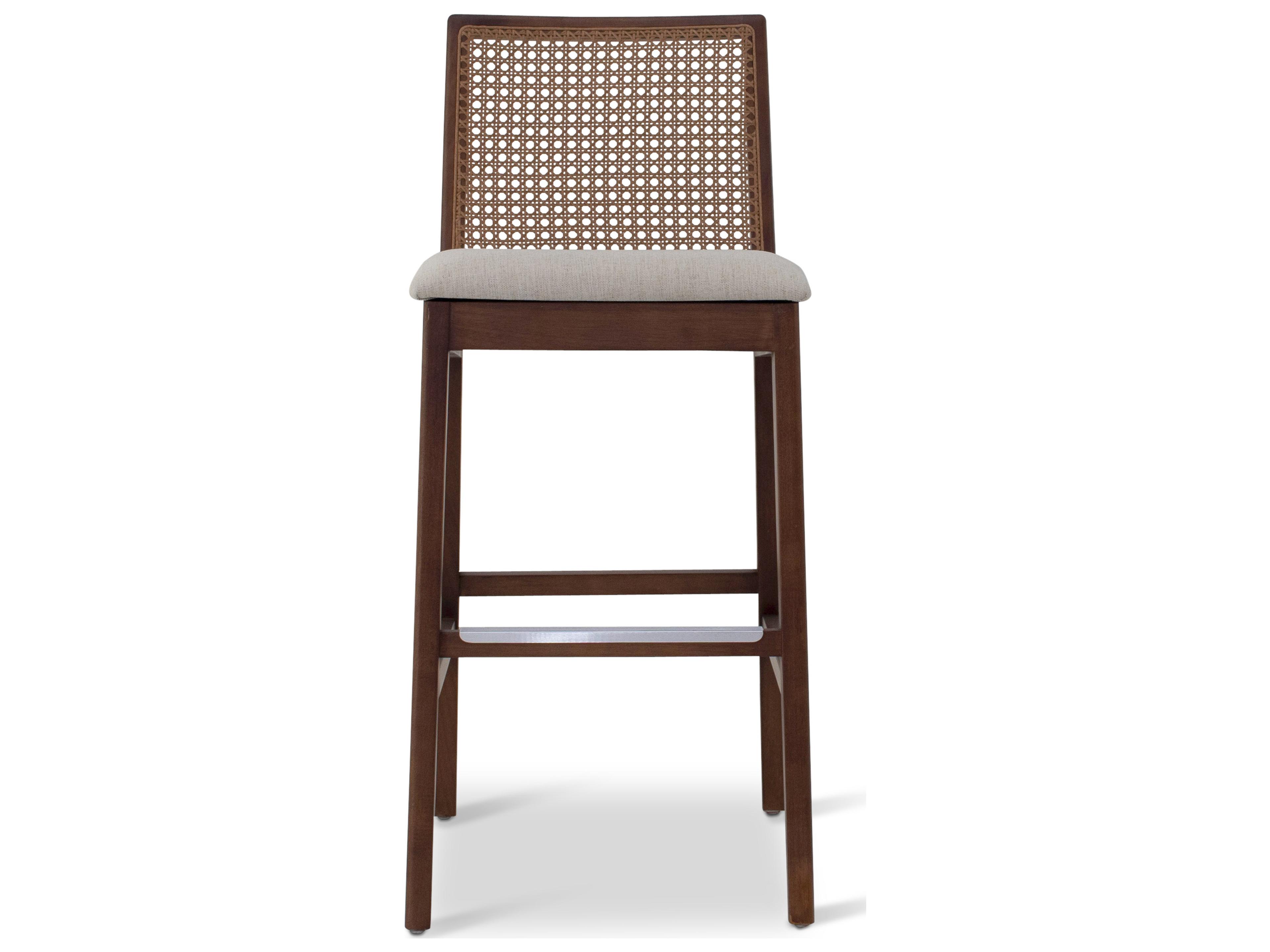Urbia Modern Brazilian Nardia Cane Bar Stool Medley Ivory Seat Nogal Frame Nogal Cane Webbing
