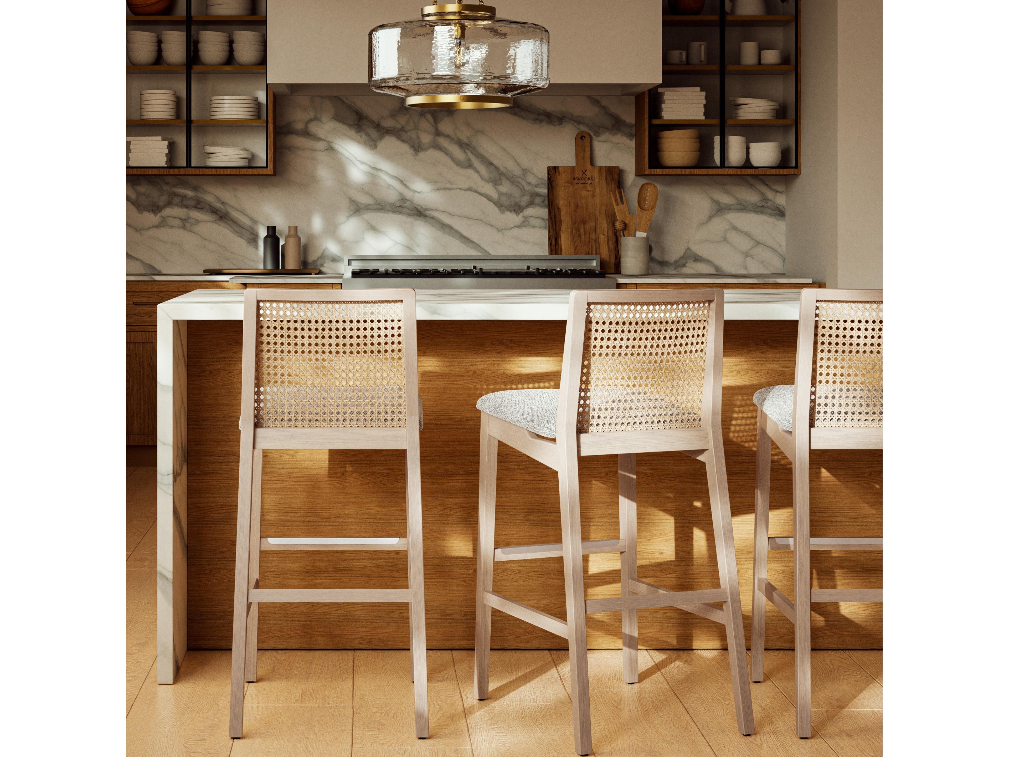 Urbia Modern Brazilian Nardia Cane Counter Stool Boucle Crafted Glaze Seat Nevoa Frame Natural Cane Webbing