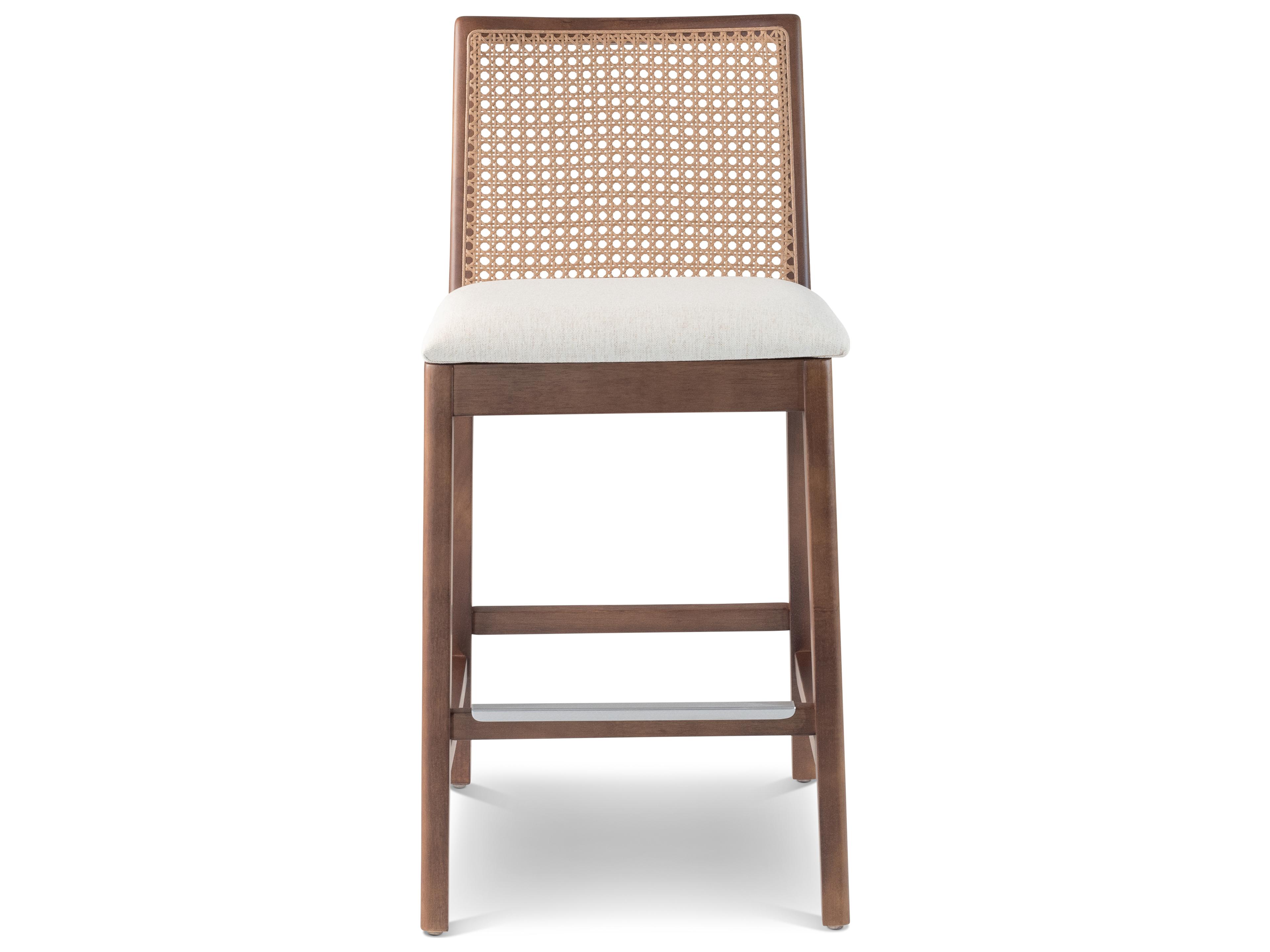 Urbia Modern Brazilian Nardia Cane Counter Stool Medley Ivory Seat Nogal Frame Nogal Cane Webbing