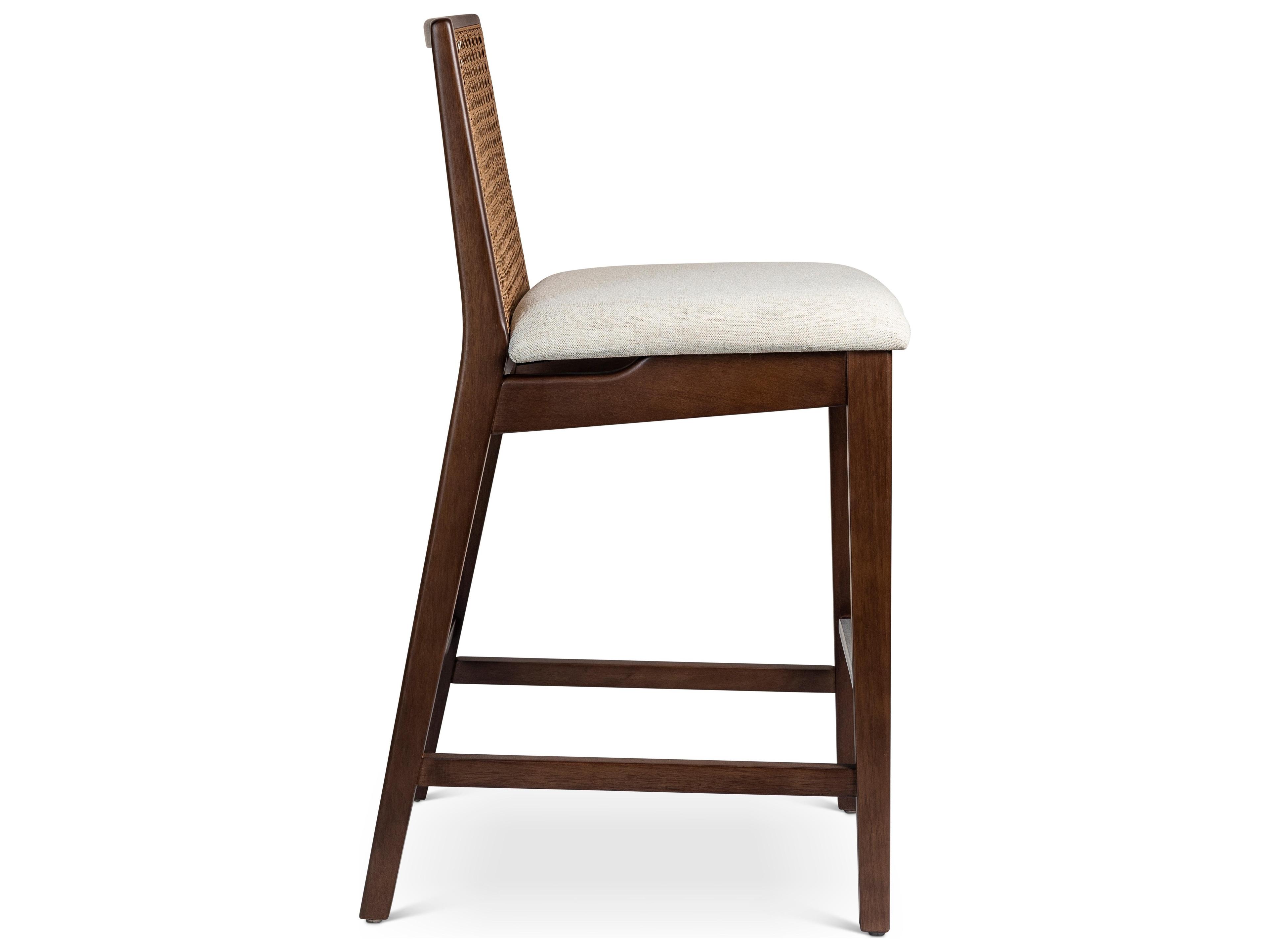 Urbia Modern Brazilian Nardia Cane Counter Stool Medley Ivory Seat Nogal Frame Nogal Cane Webbing
