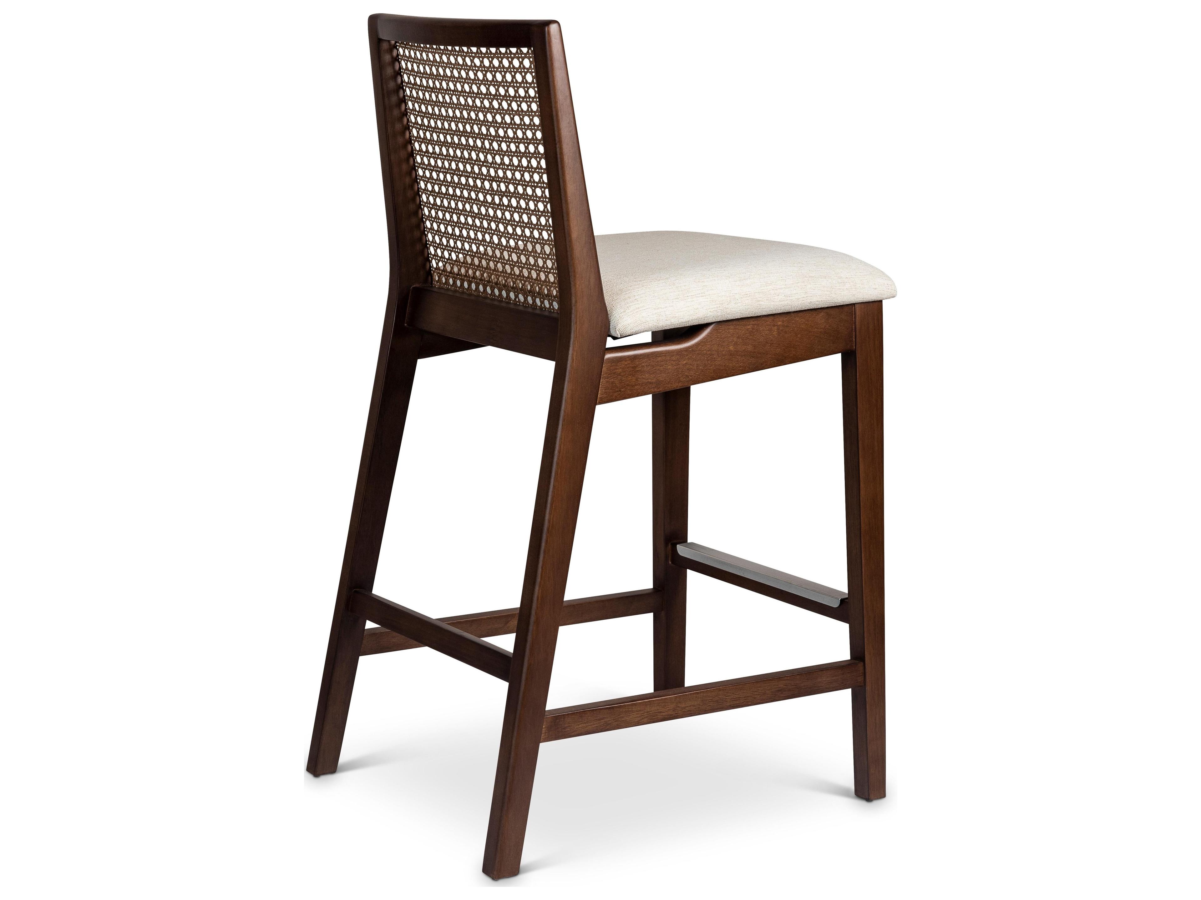 Urbia Modern Brazilian Nardia Cane Counter Stool Medley Ivory Seat Nogal Frame Nogal Cane Webbing