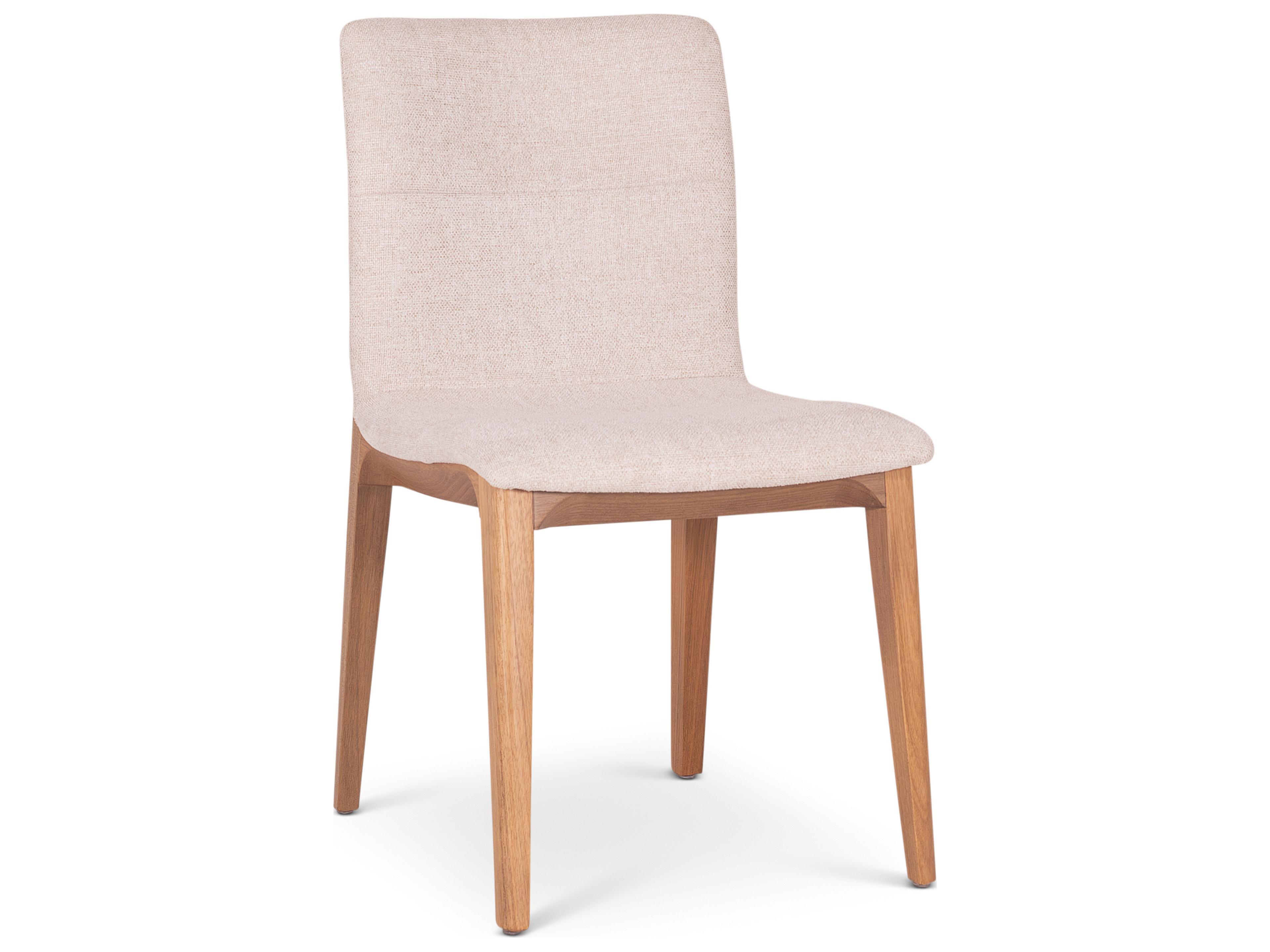 Modern Brazilian Oak Wood Natural Upholstered Armless Dining Chair