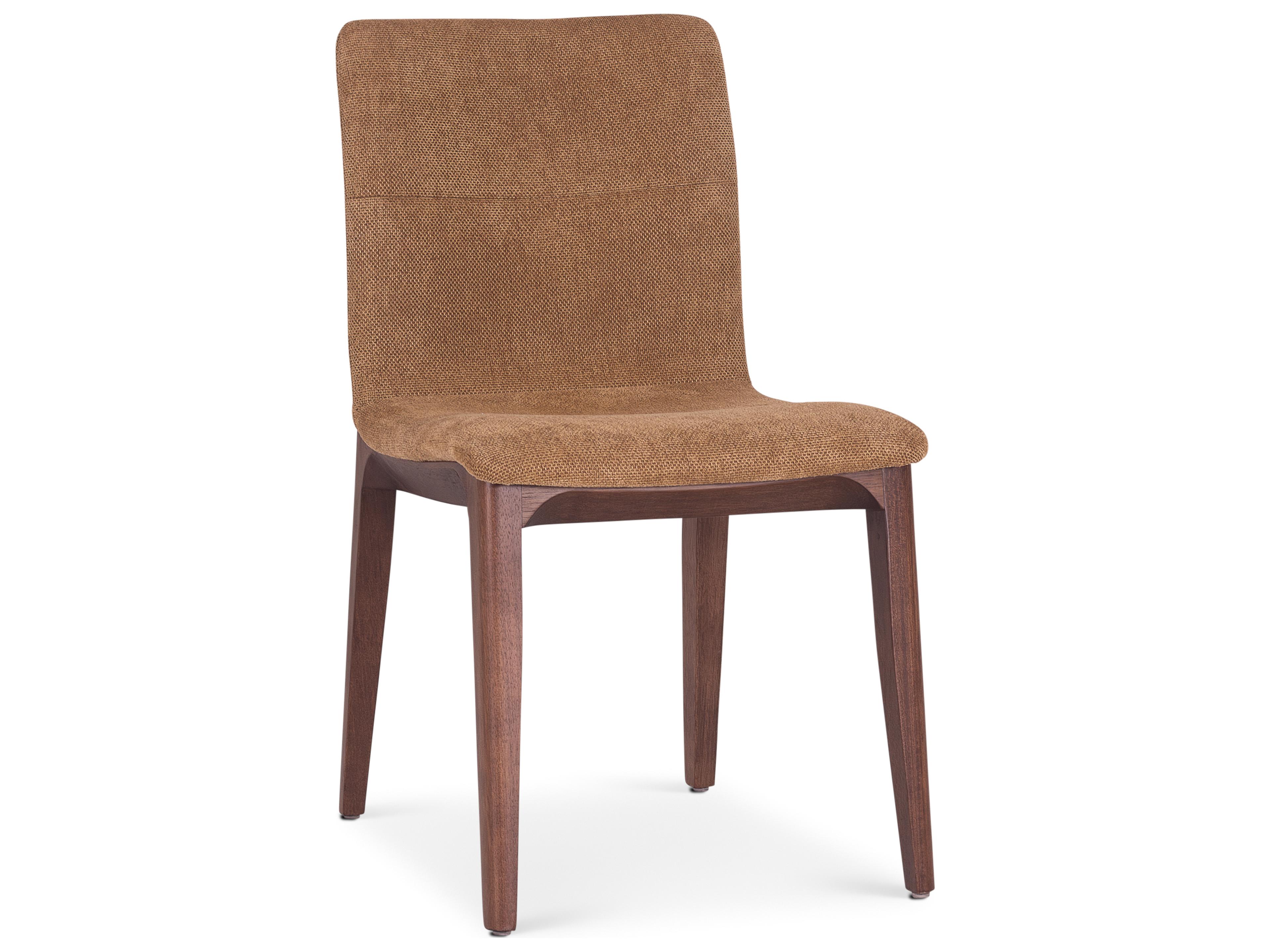 Modern Brazilian Oak Wood Brown Upholstered Armless Dining Chair