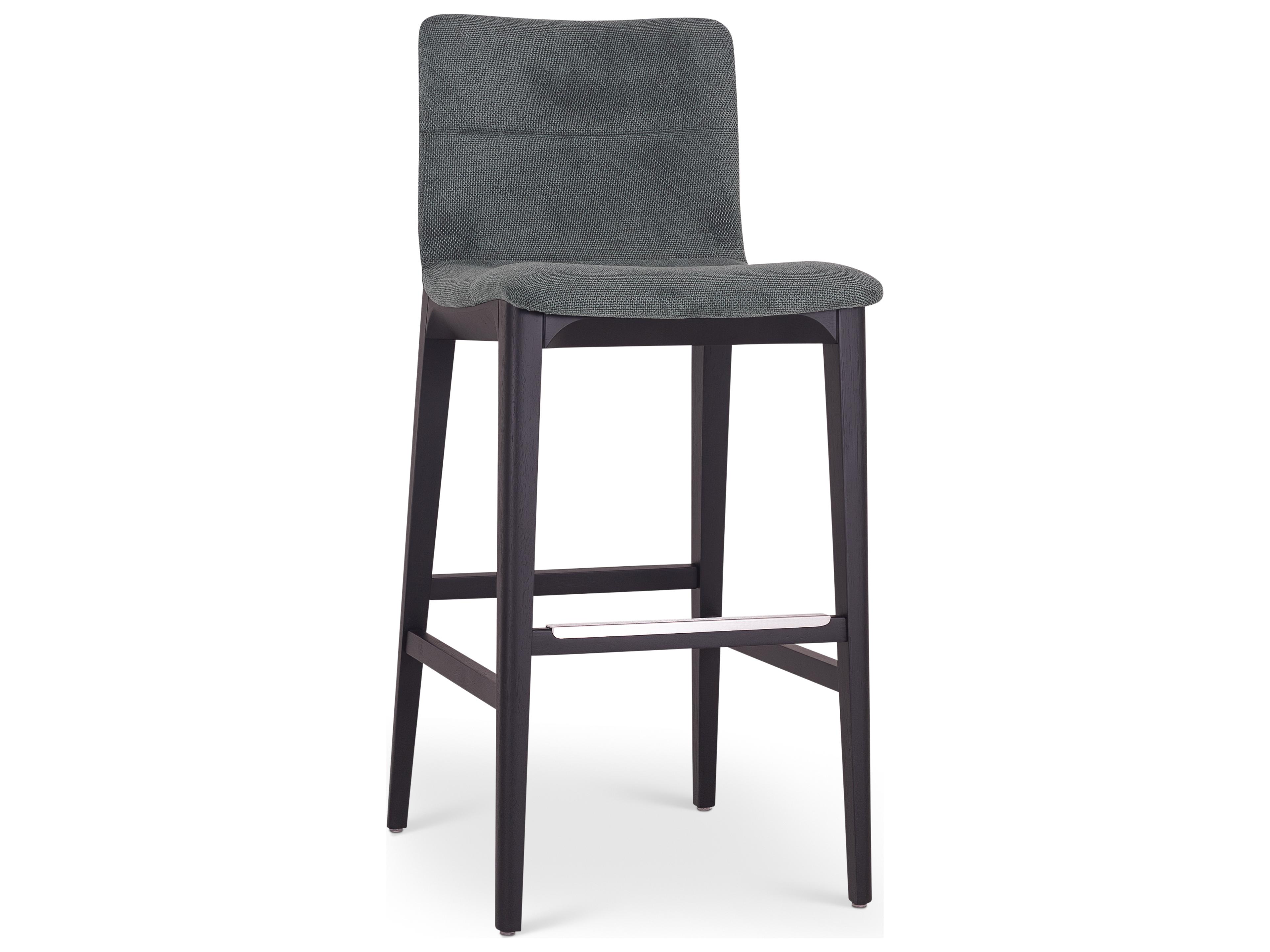Modern Brazilian Jackpot Teal Ebano Upholstered Oak Wood Bar Stool