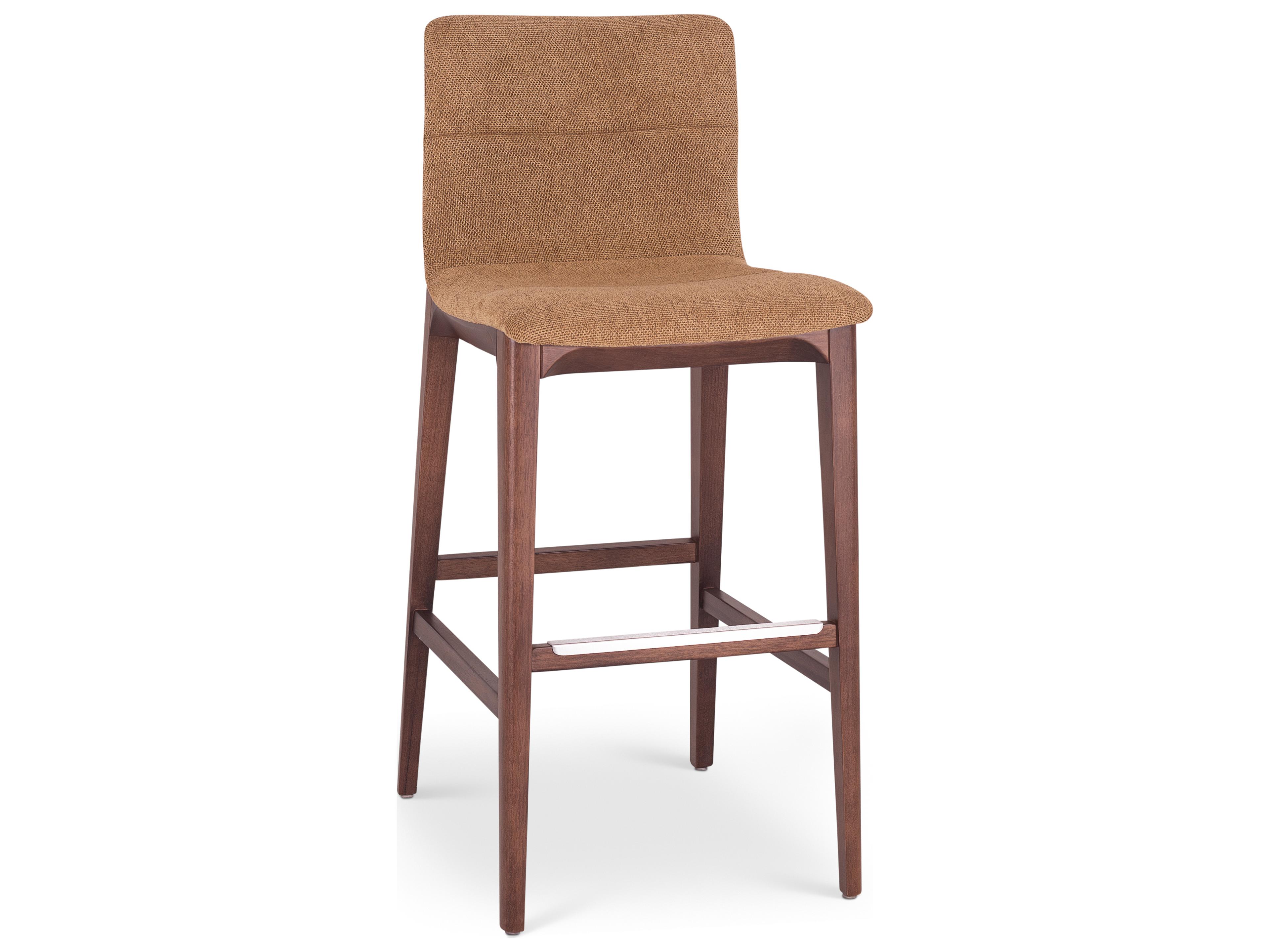 Modern Brazilian Jackpot Terracotta Nogal Upholstered Oak Wood Bar Stool