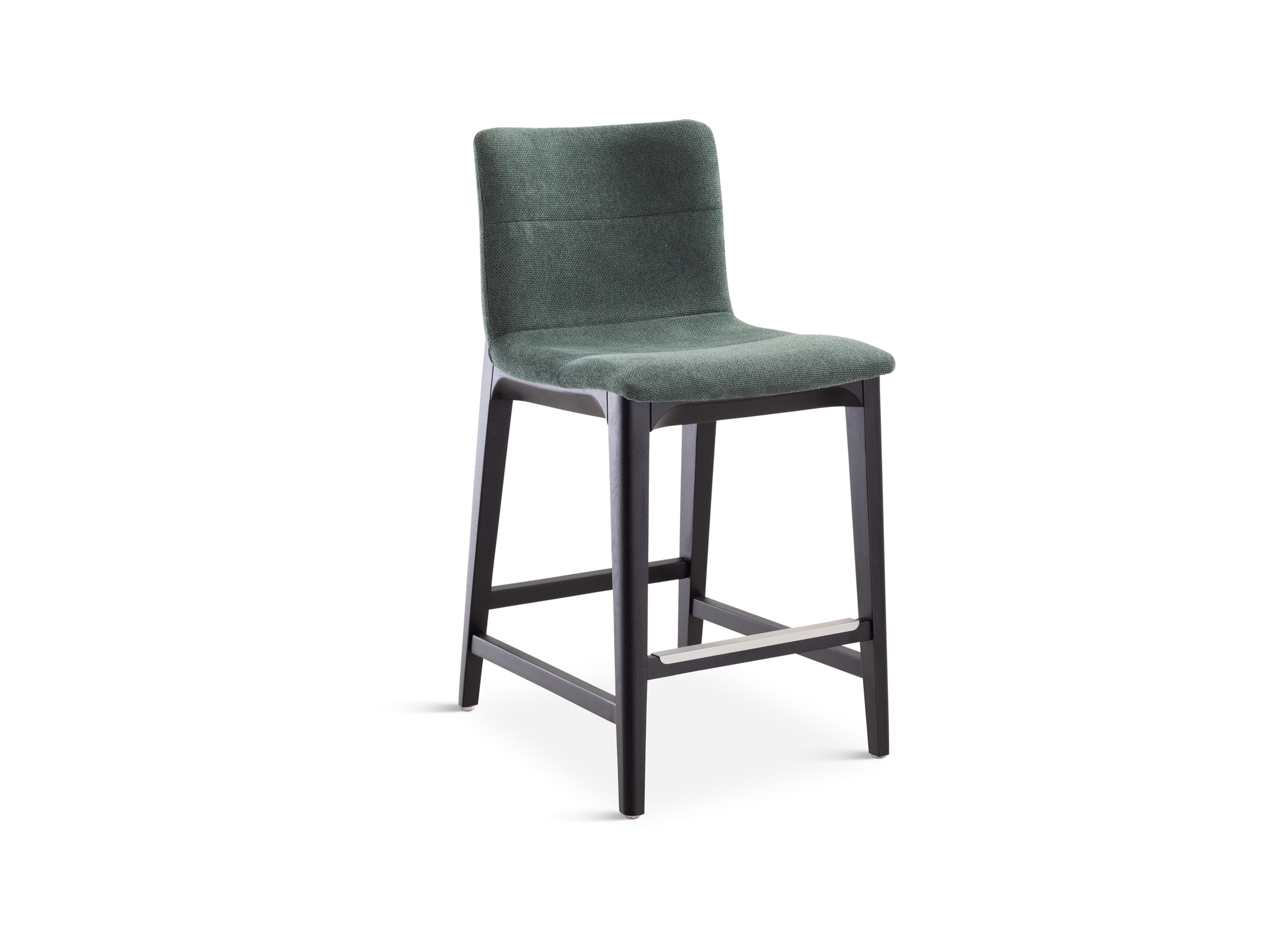 Modern Brazilian Jackpot Teal Ebano Upholstered Oak Wood Counter Stool